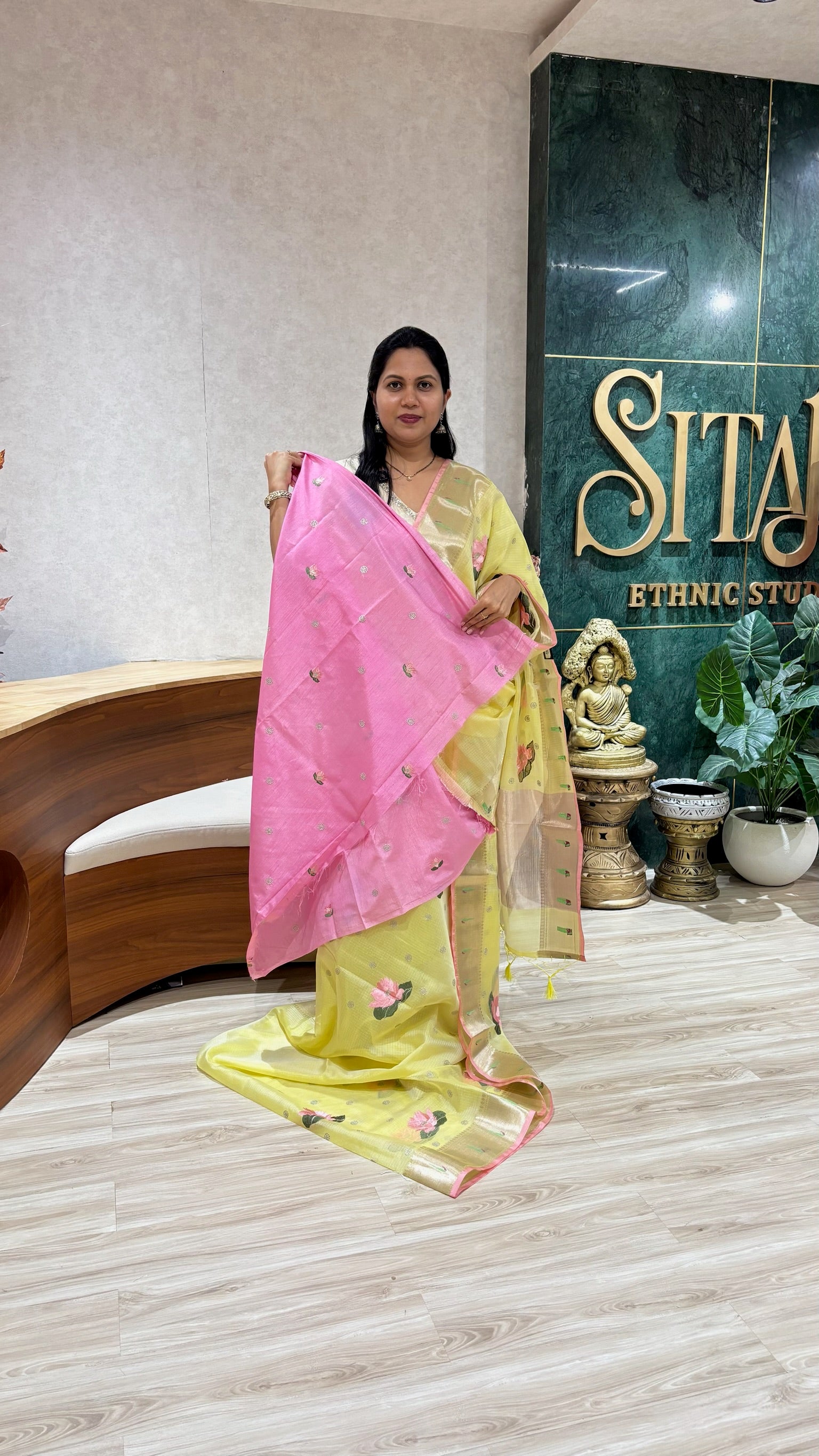 Kota silk embroidery light yellow