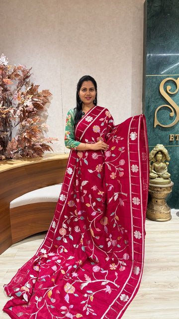 Pure georgette jhamdani pink