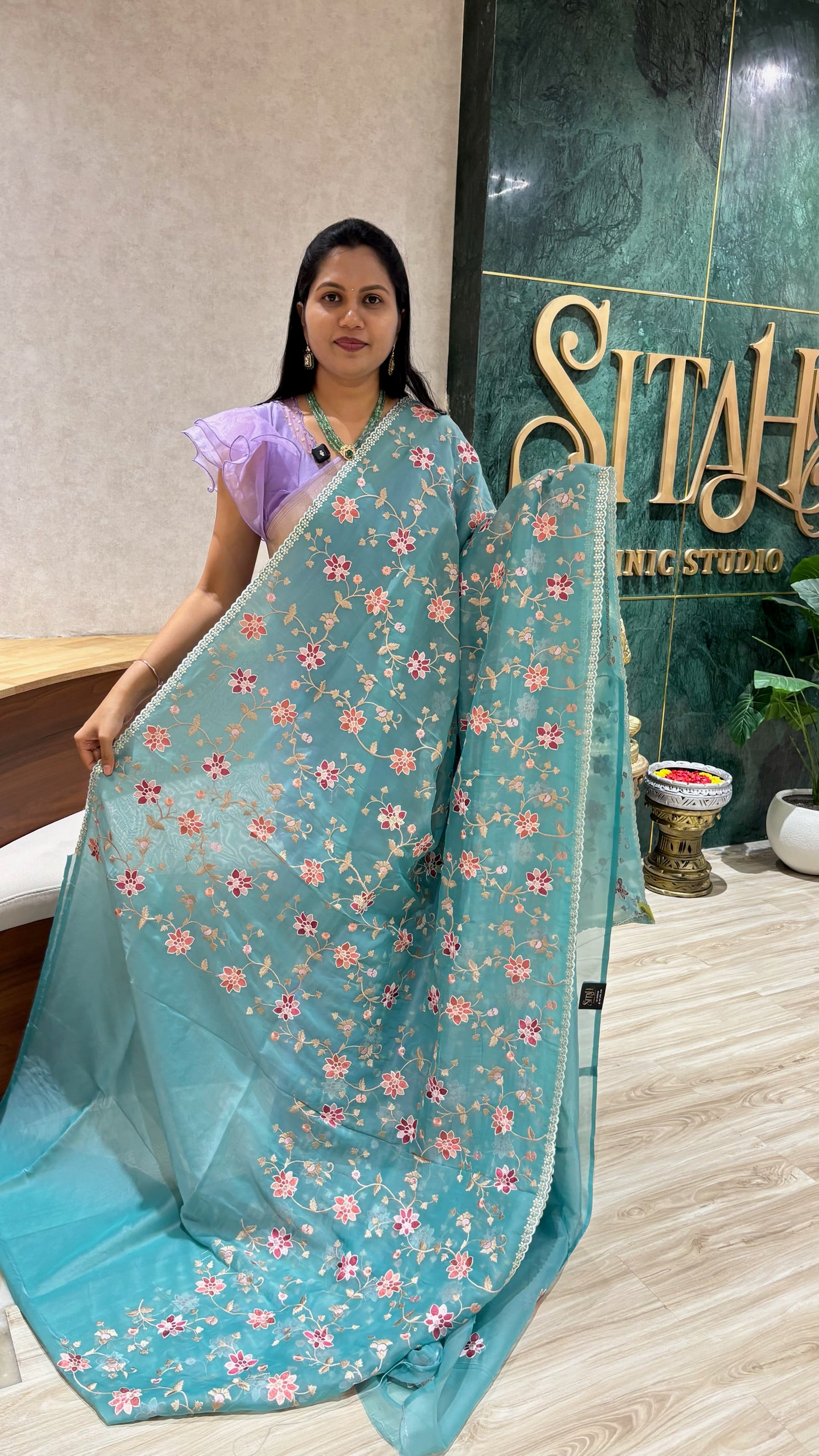 Georgette organza aqua blue