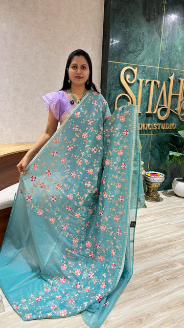 Georgette organza aqua blue