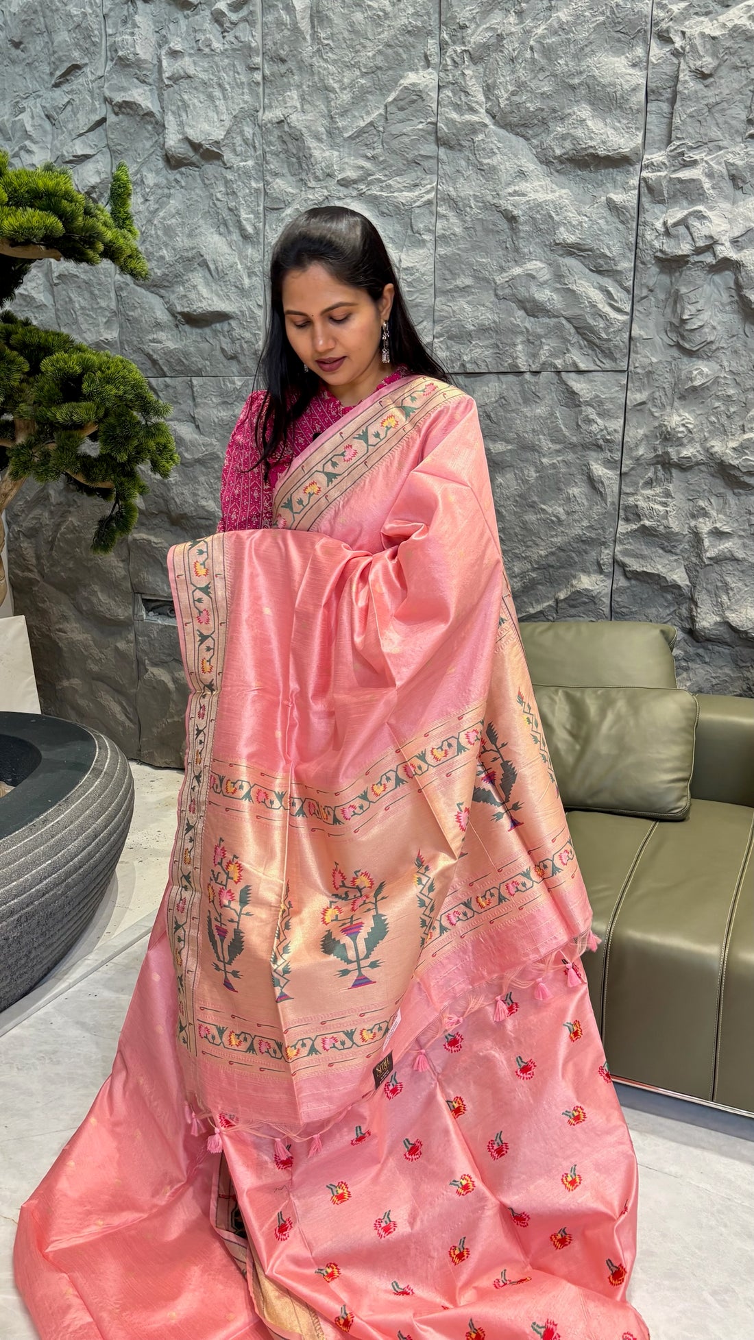 Tussar paithani pink