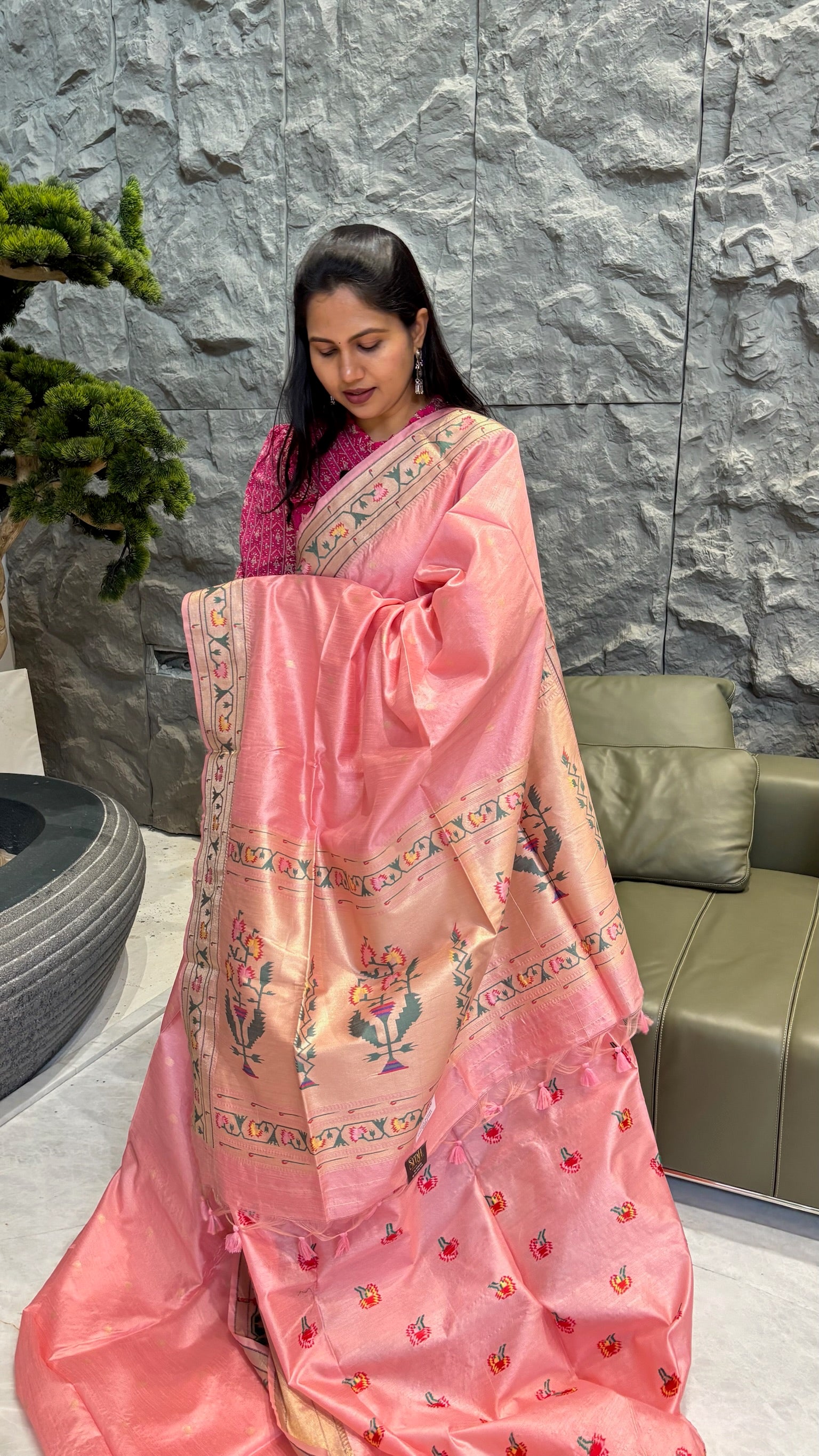 Tussar paithani pink