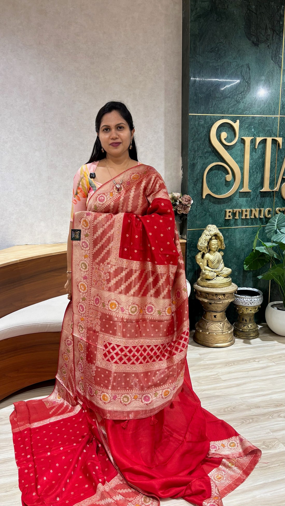 Tussar Georgette red