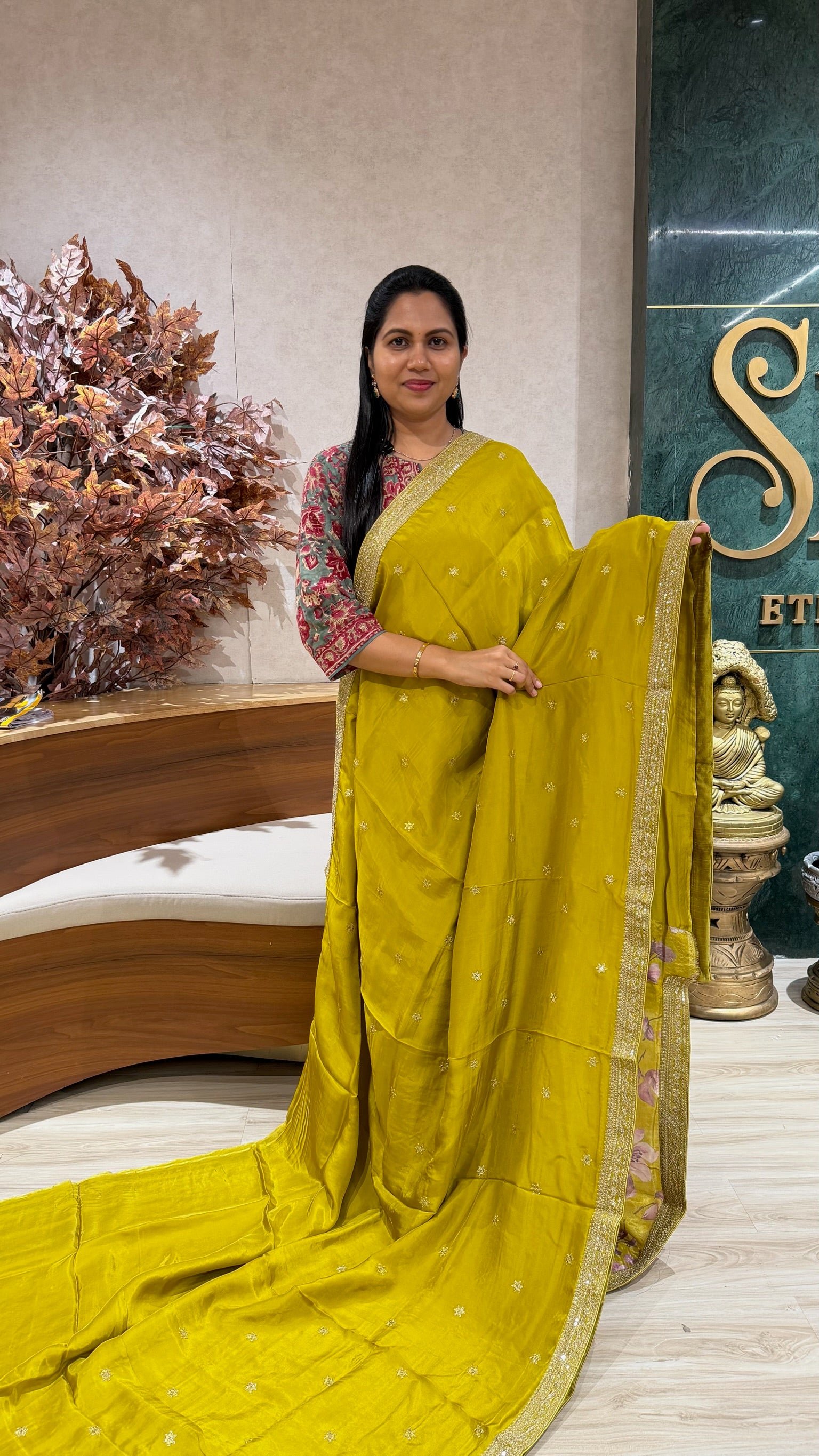 Chinnon crepe work saree