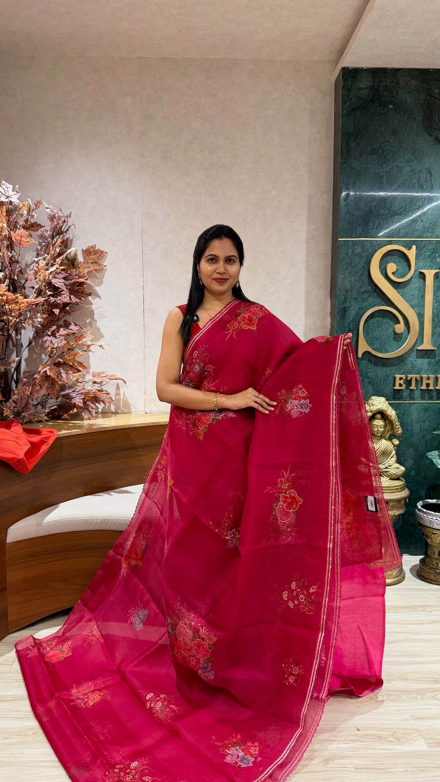 Pure organza work saree