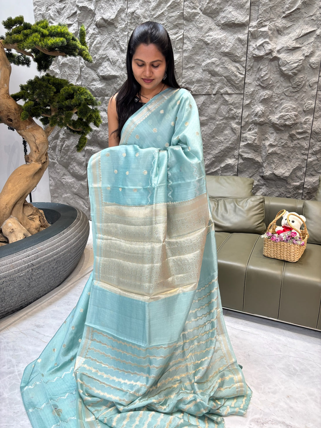 Chanderi saree sky blue