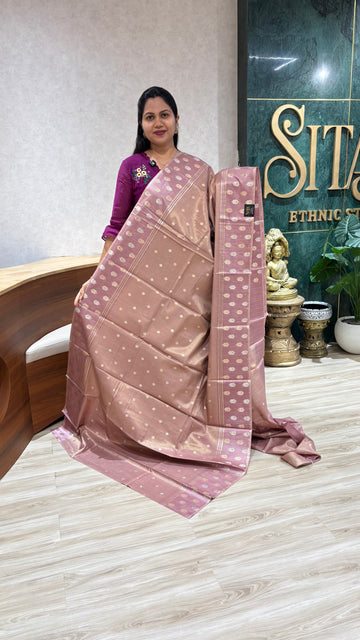 Tissue with mashru satin border onion pink