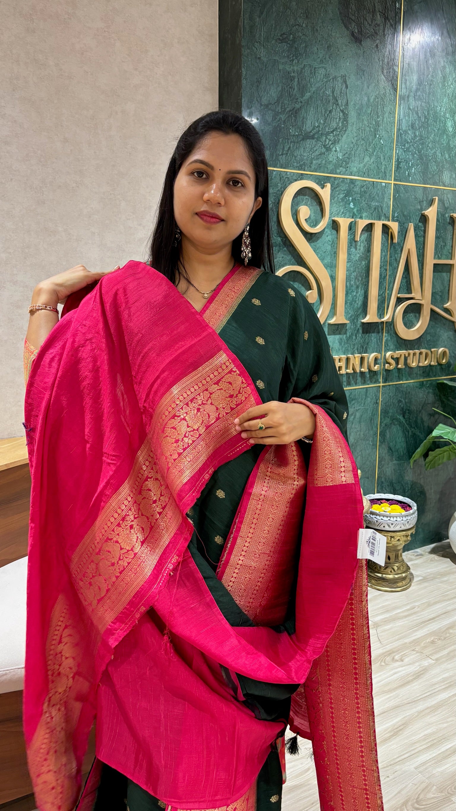 Raw silk saree green