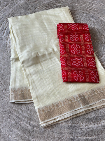 White georgette red bandhini