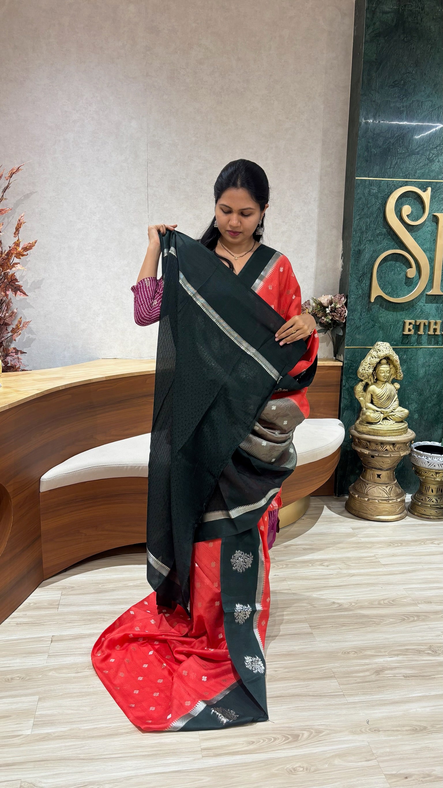 Raw silk Banaras dark peach