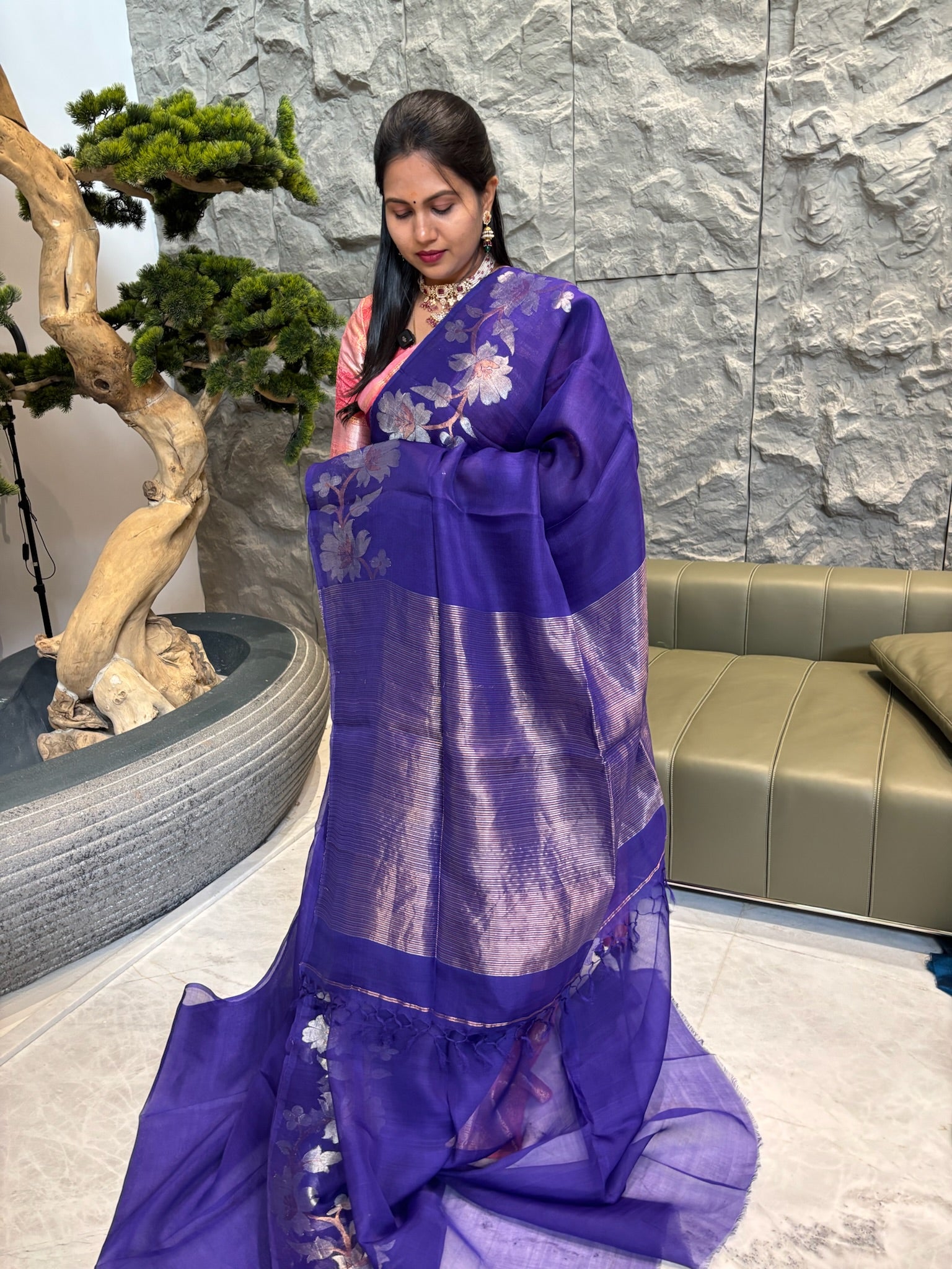 Blue Muslin kora jhamdani
