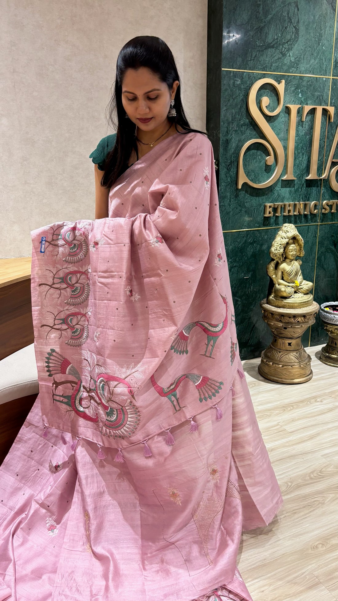 Tussar embroidery baby pink