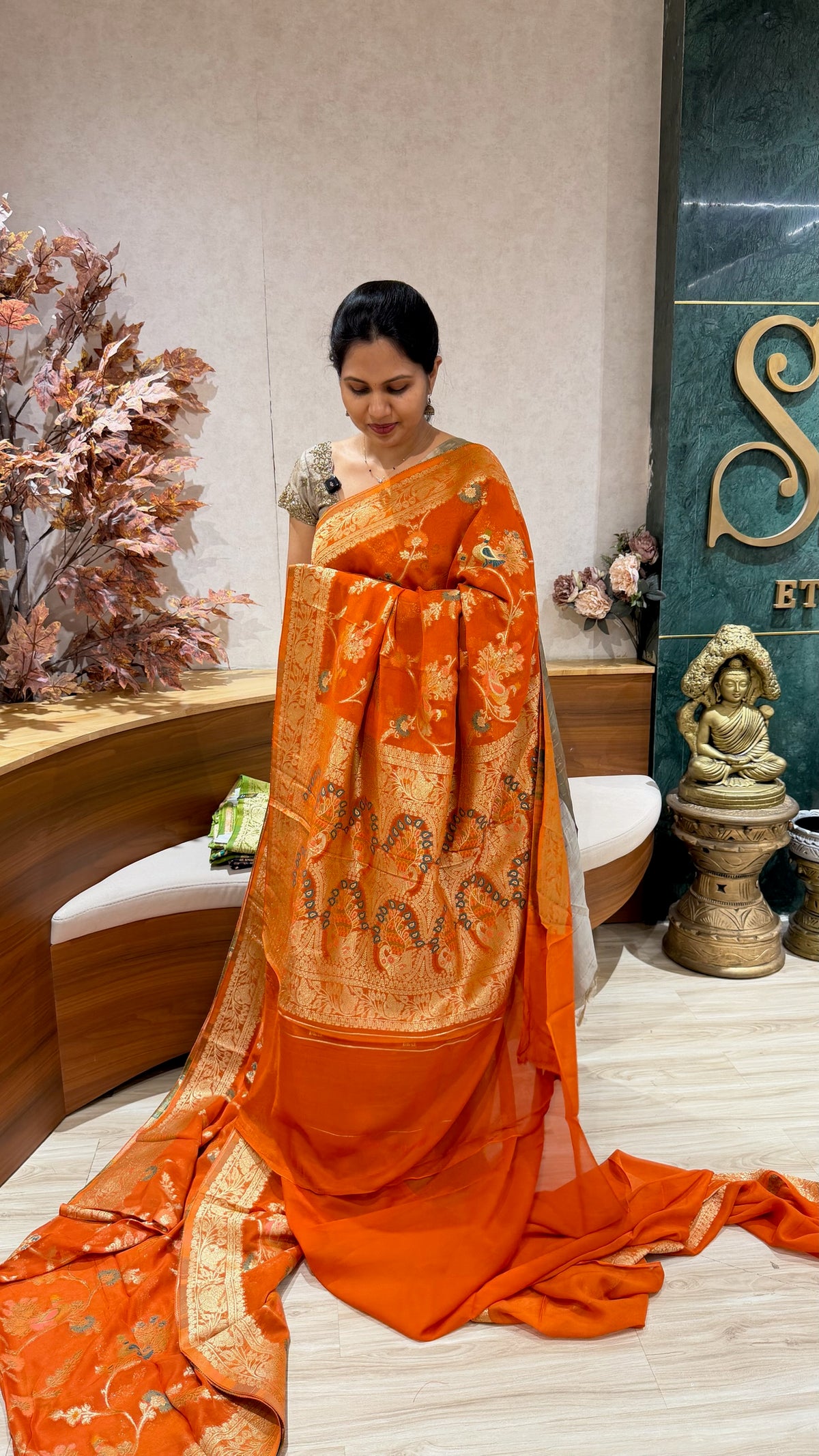 Banaras georgette orange