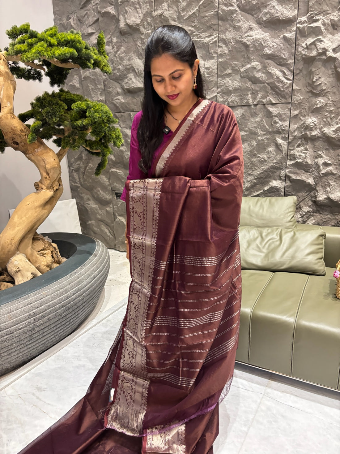 Handloom mangalagiri  pattu brown