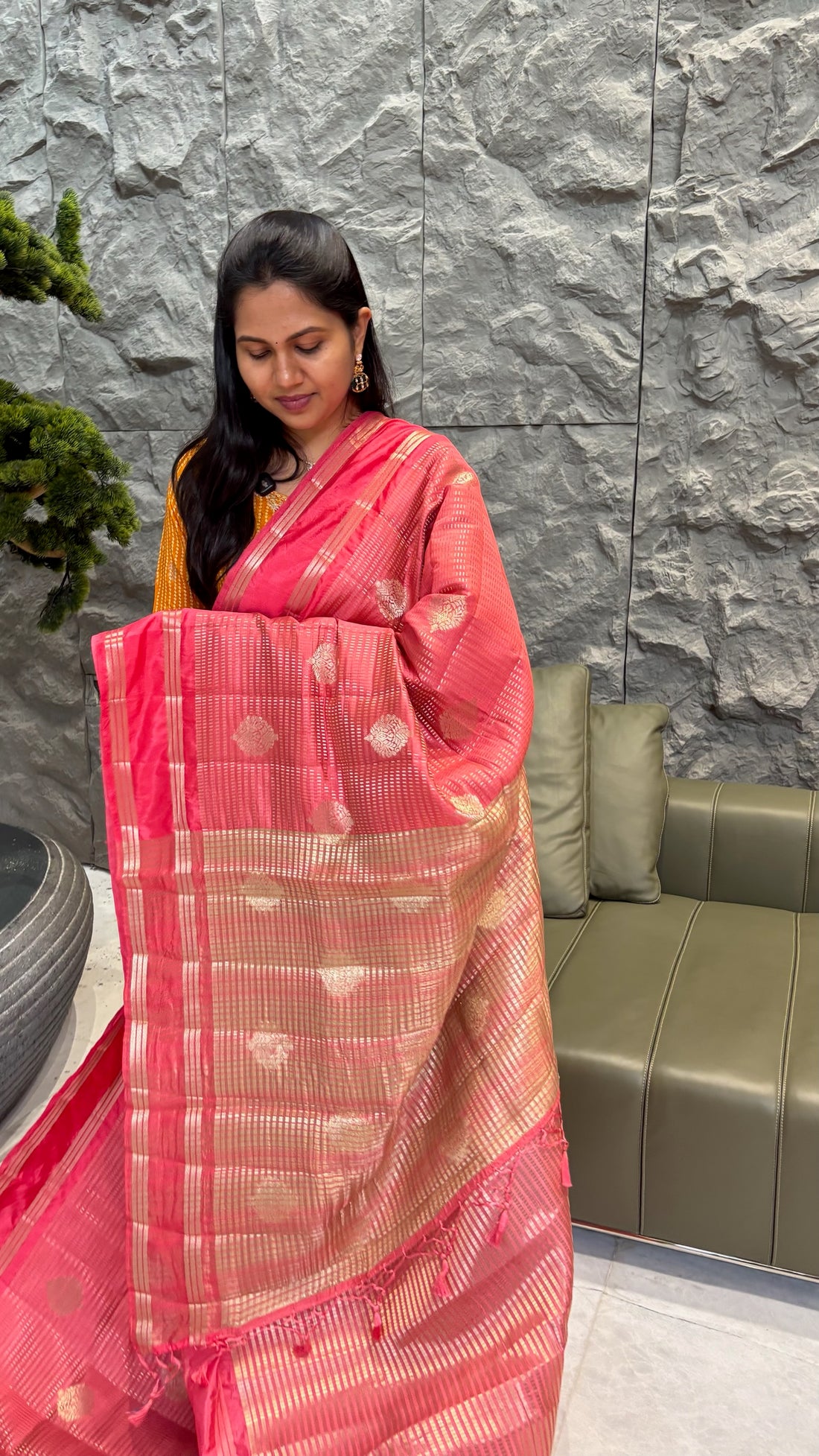 Budget mango pattu peach pink
