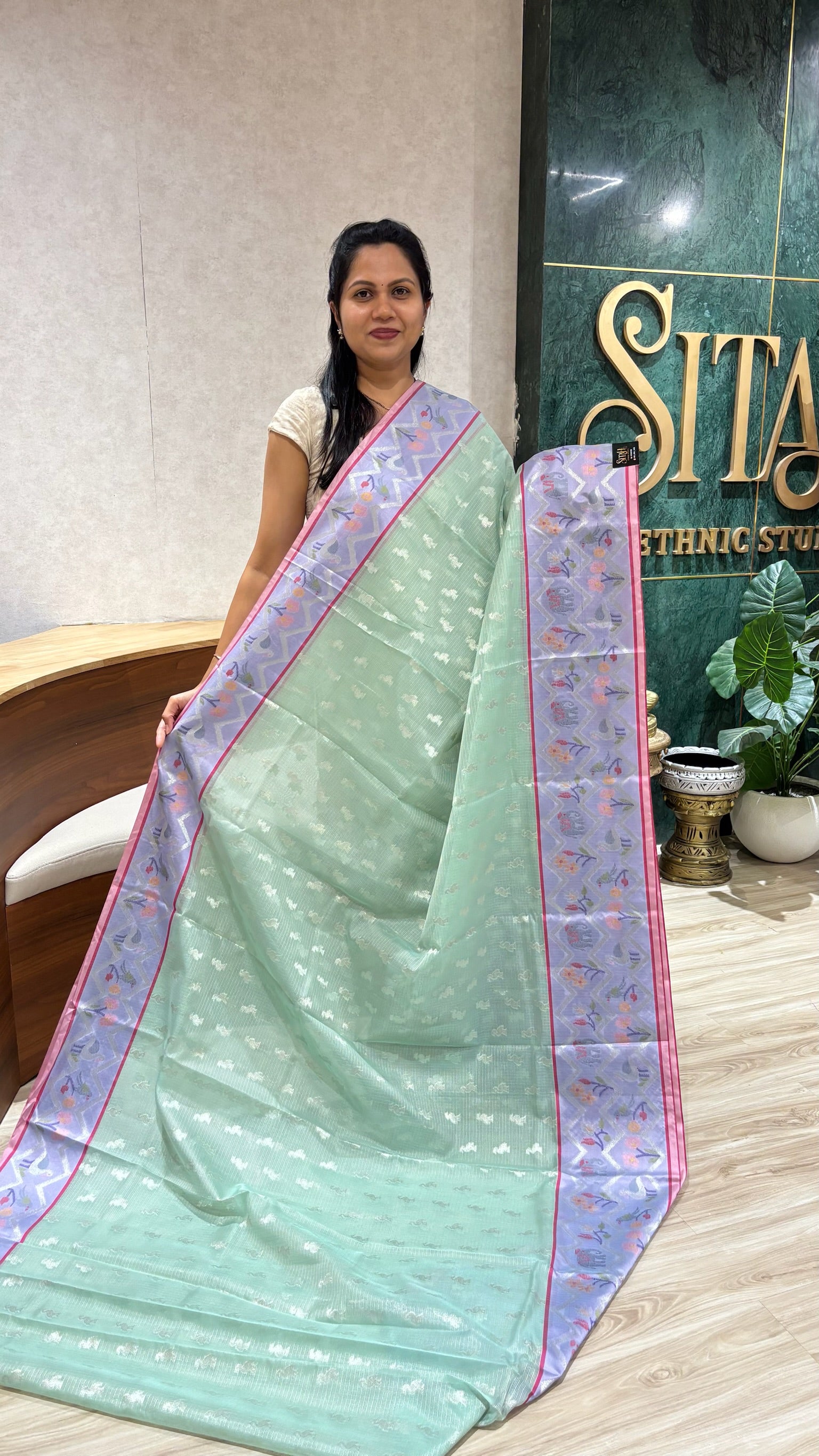 Kota saree pista green