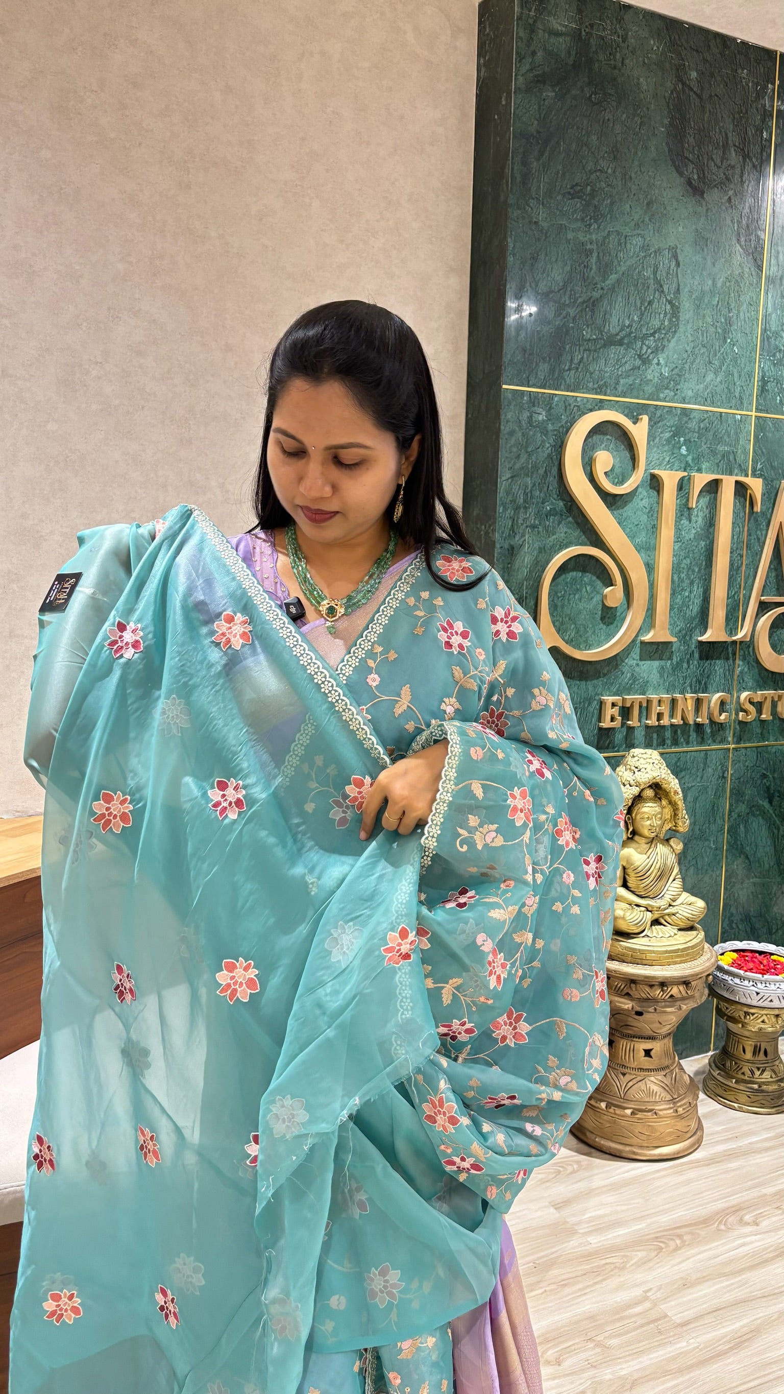 Georgette organza aqua blue