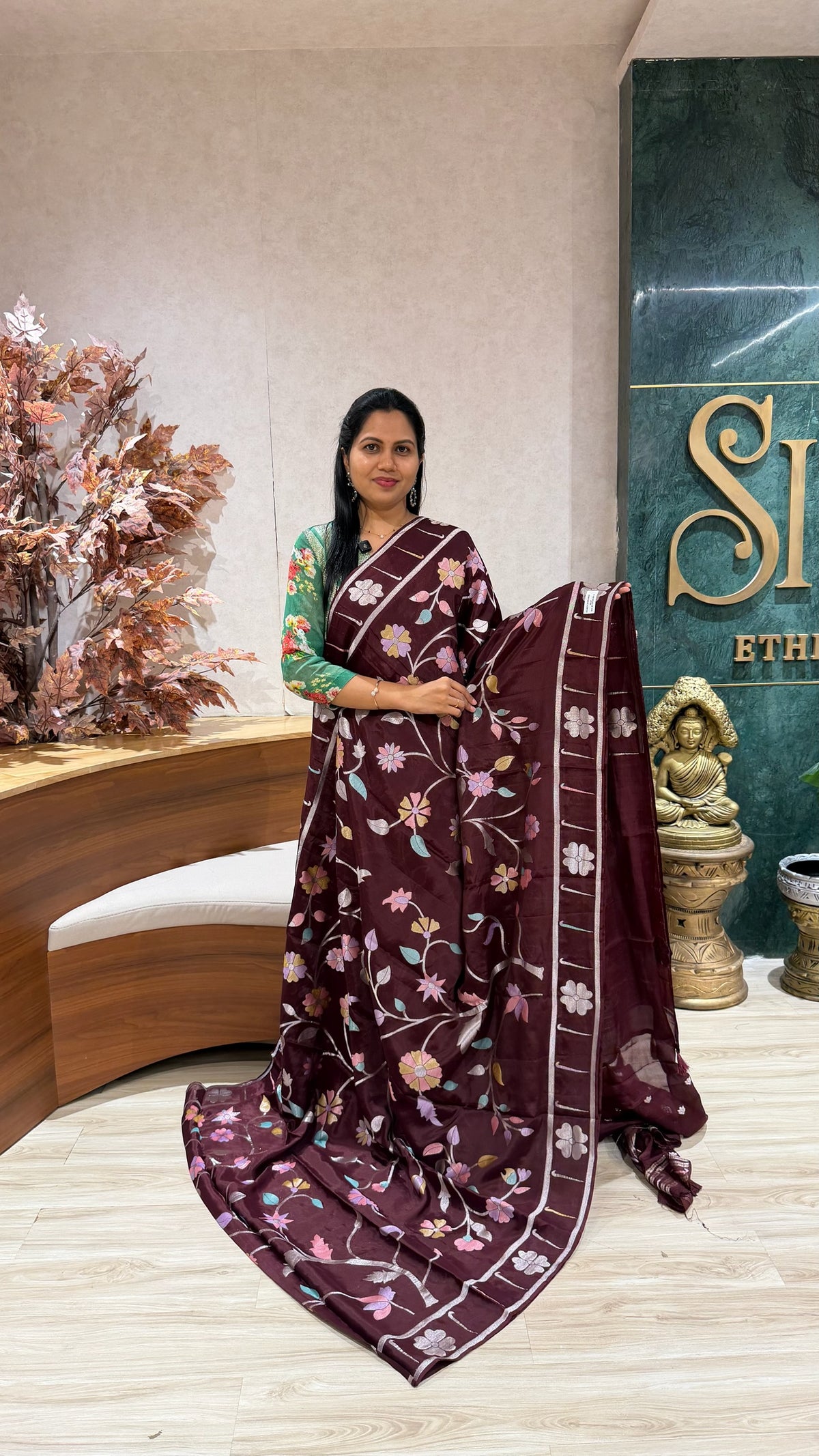 Pure georgette jhamdani brown