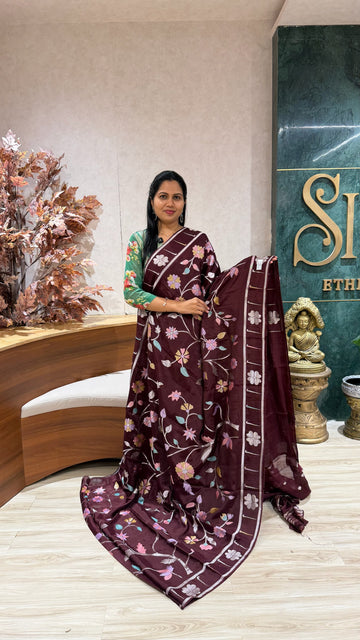 Pure georgette jhamdani brown