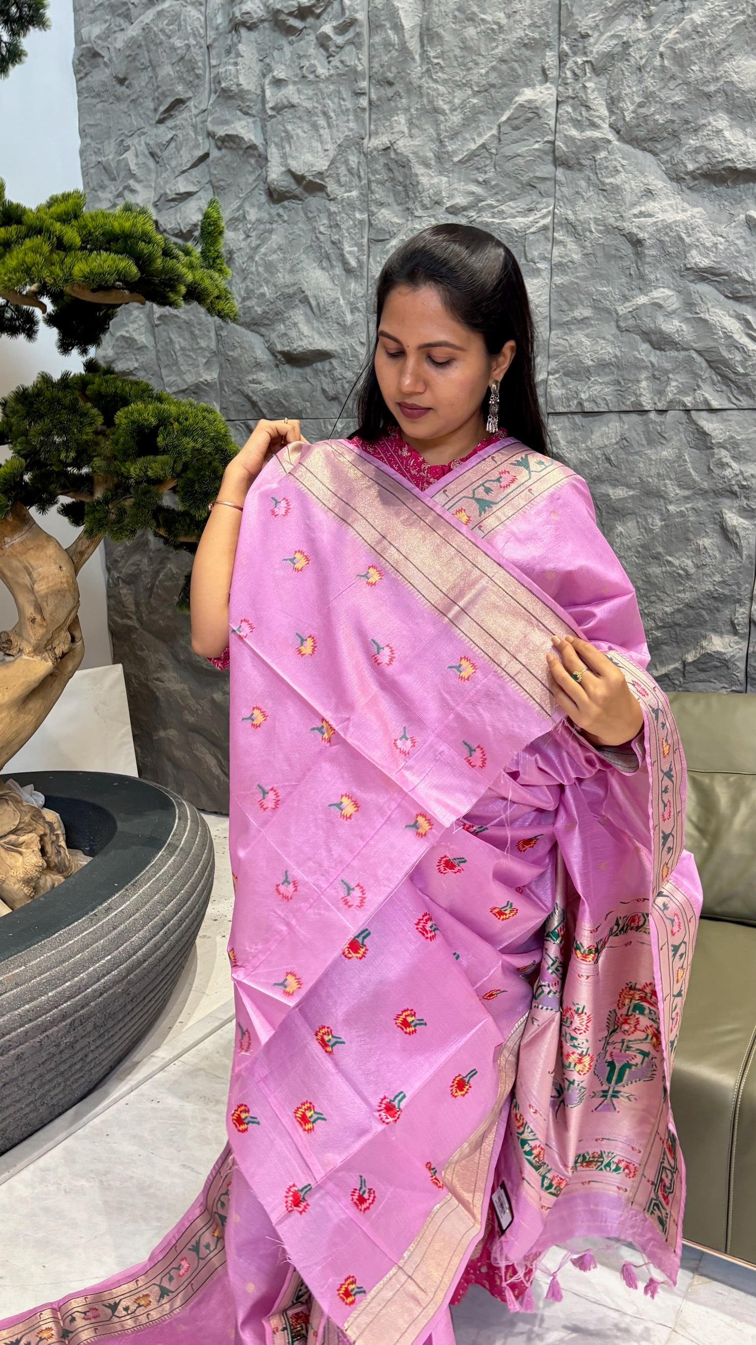 Tussar paithani pinkish lavender