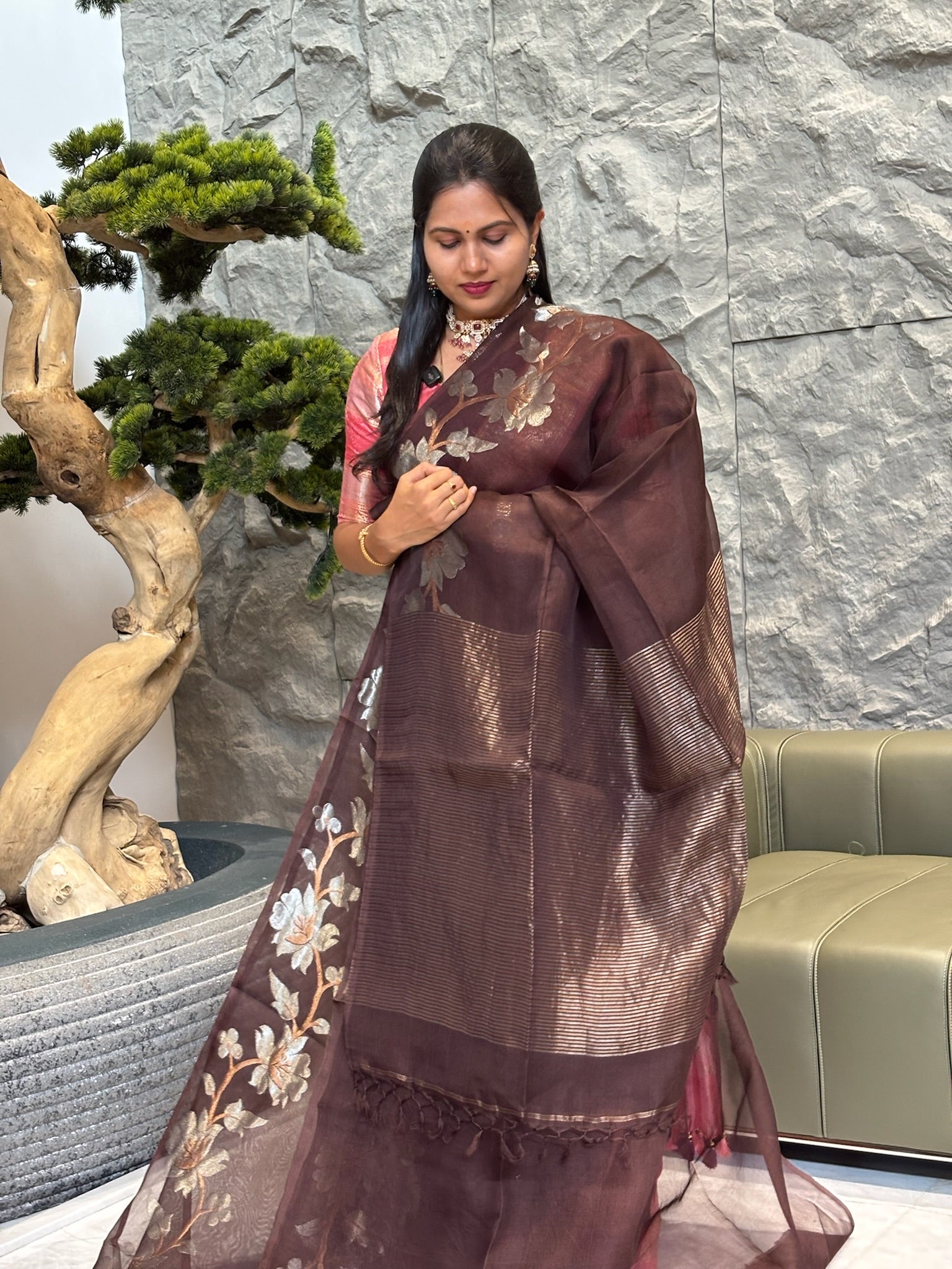 Brown Muslin kora jhamdhani
