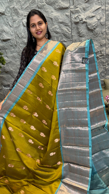 Handloom kanchi  pattu mehndi green