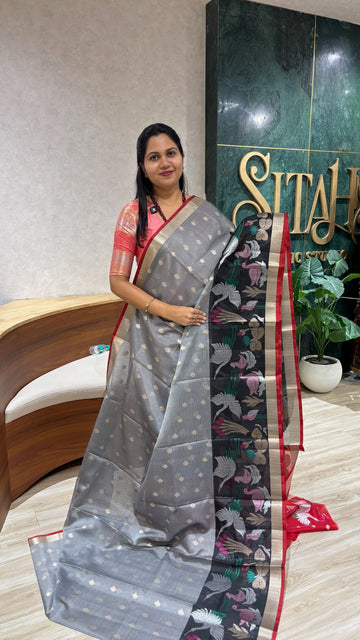Silk kota saree grey black