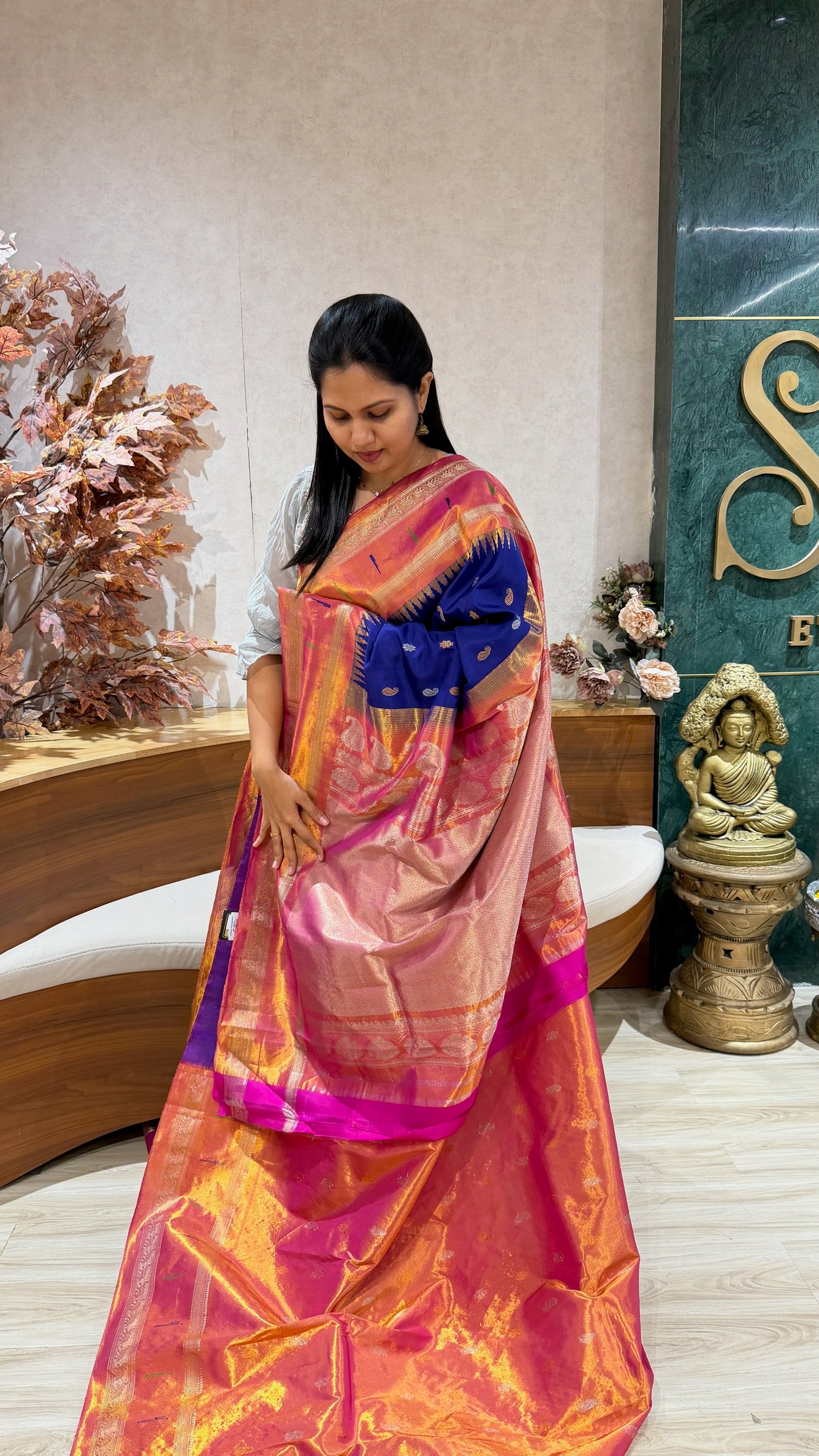 Handloom  Gadwal tissue muniya border