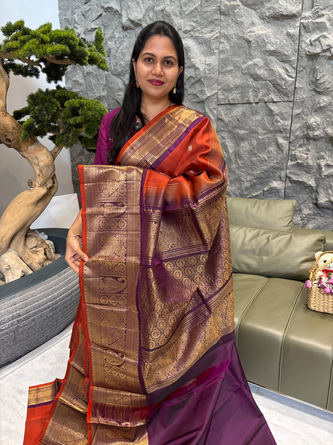 Handloom gadwal pattu rust