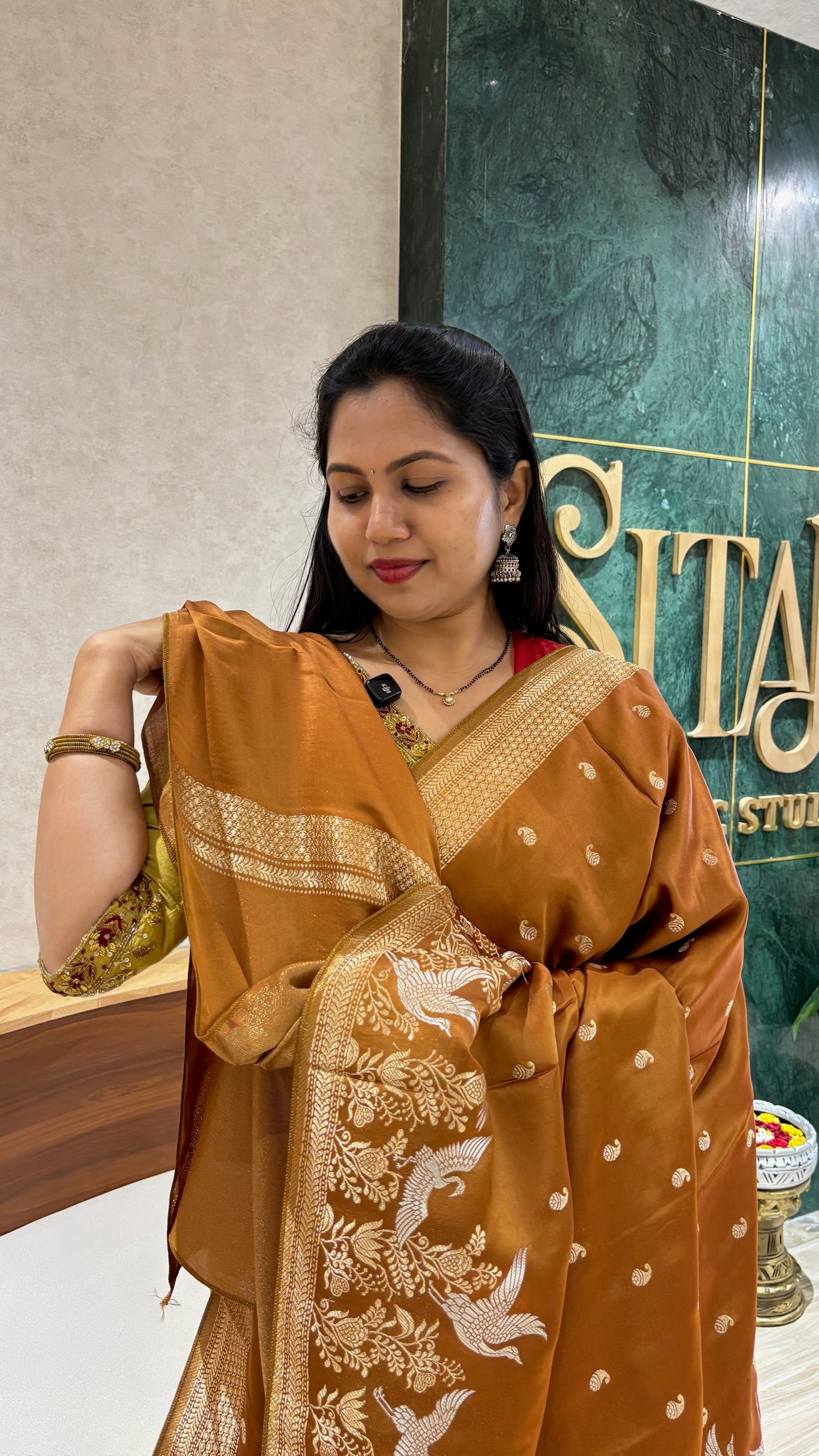 Mashru banaras golden mustard