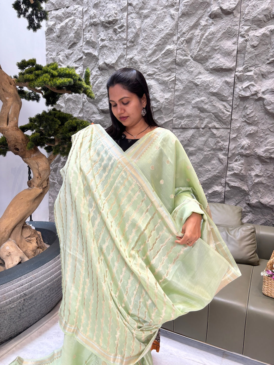Chanderi saree pista green
