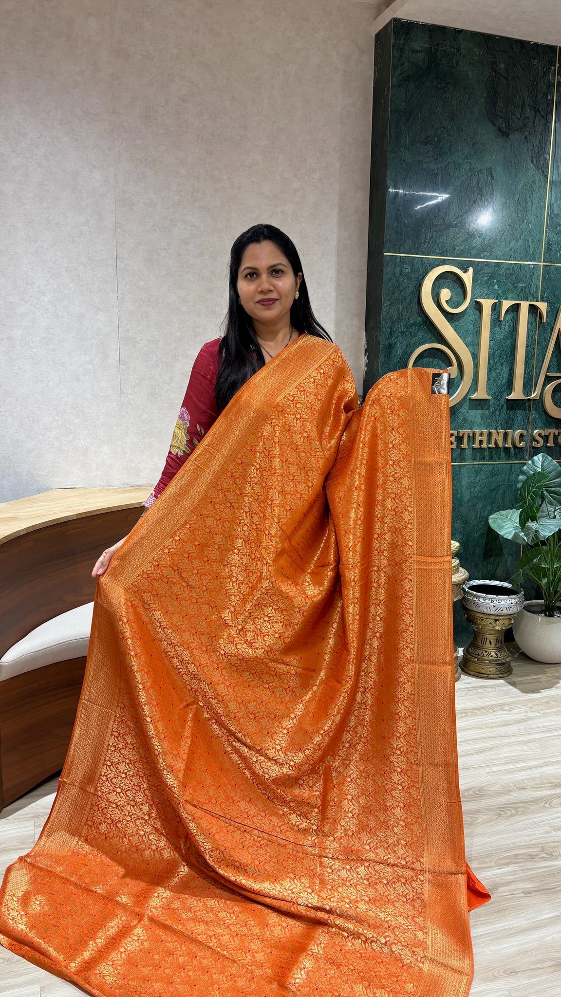 Crepe brocade silk orange
