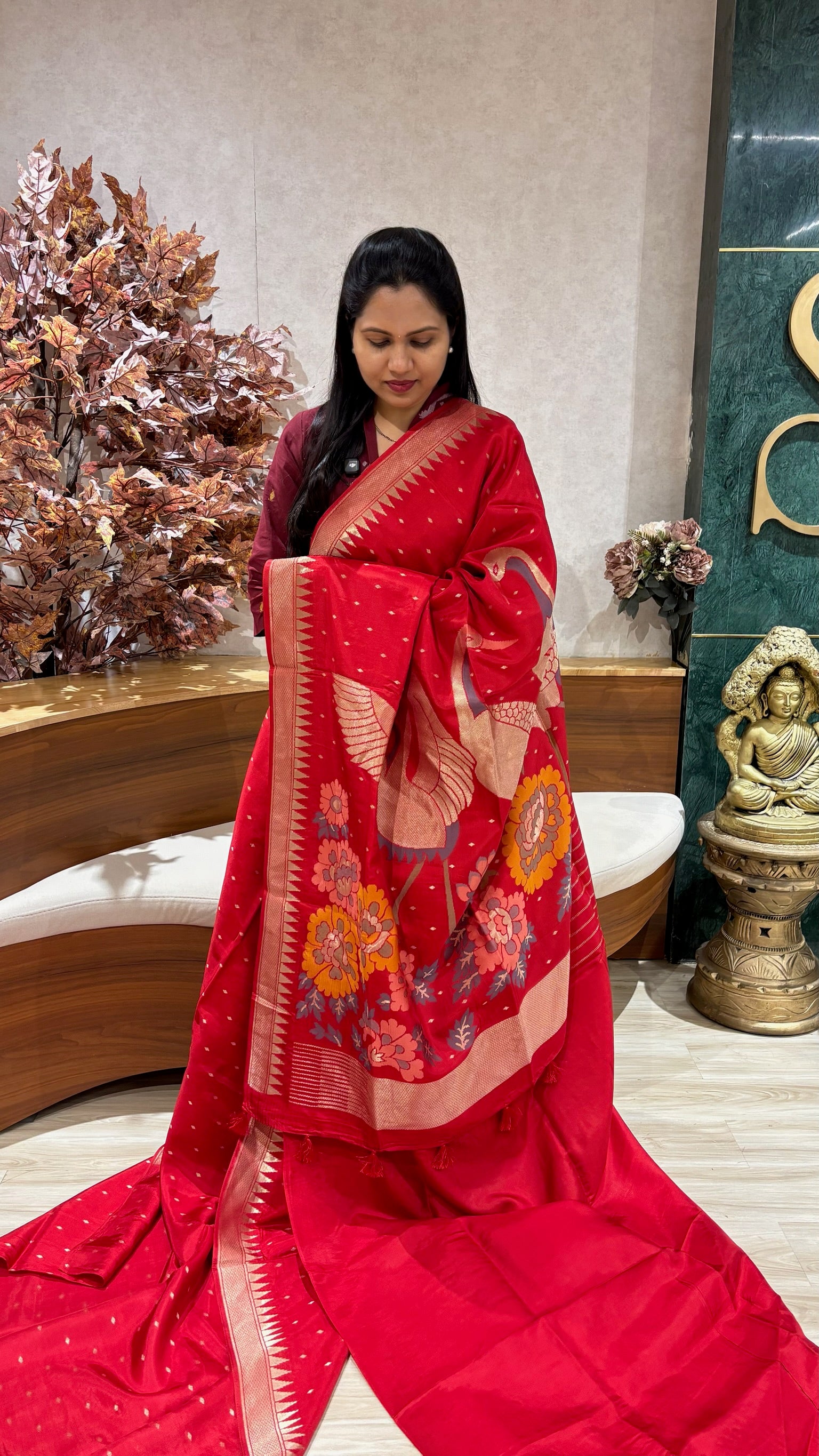 Mashru georgette red