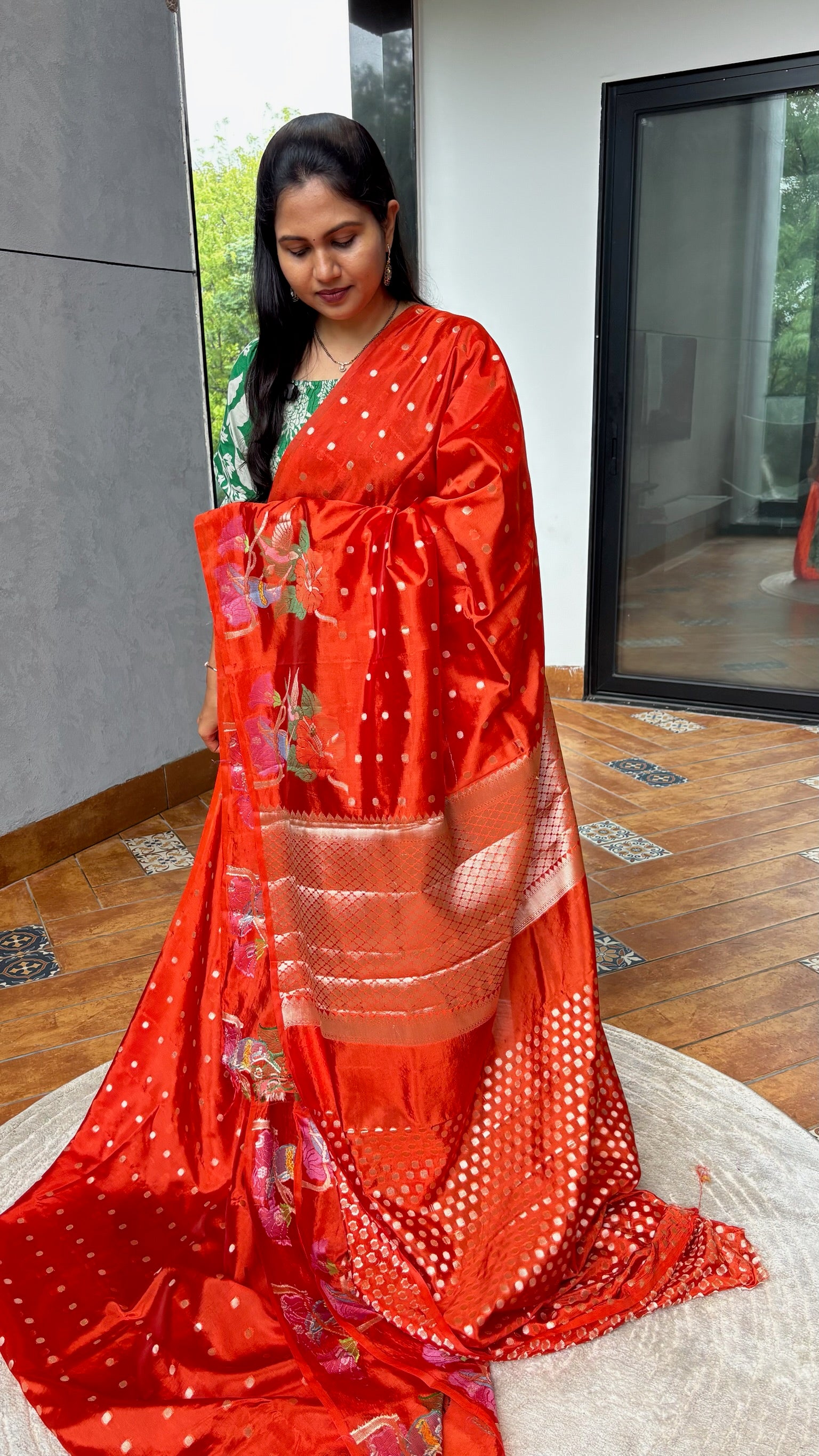 Orange paper silk saree
