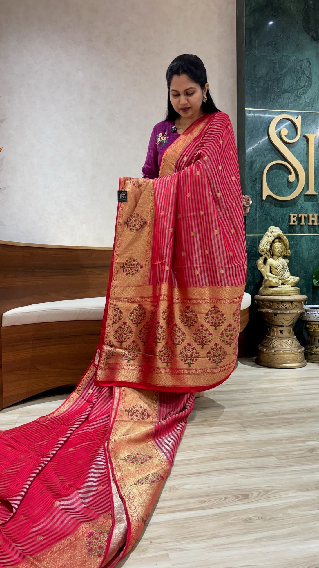 Mashru georgette red