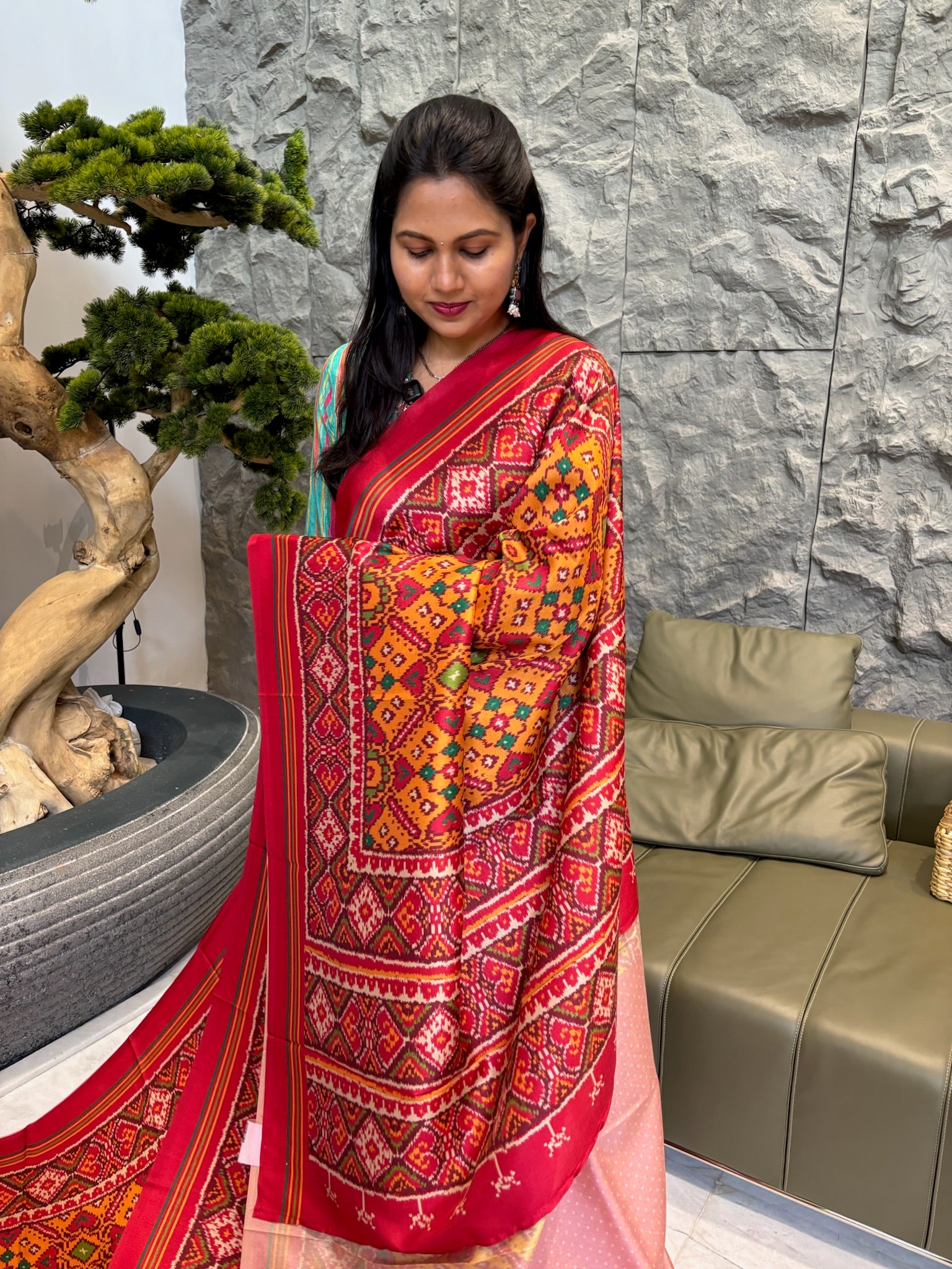 Spun patola yellow red