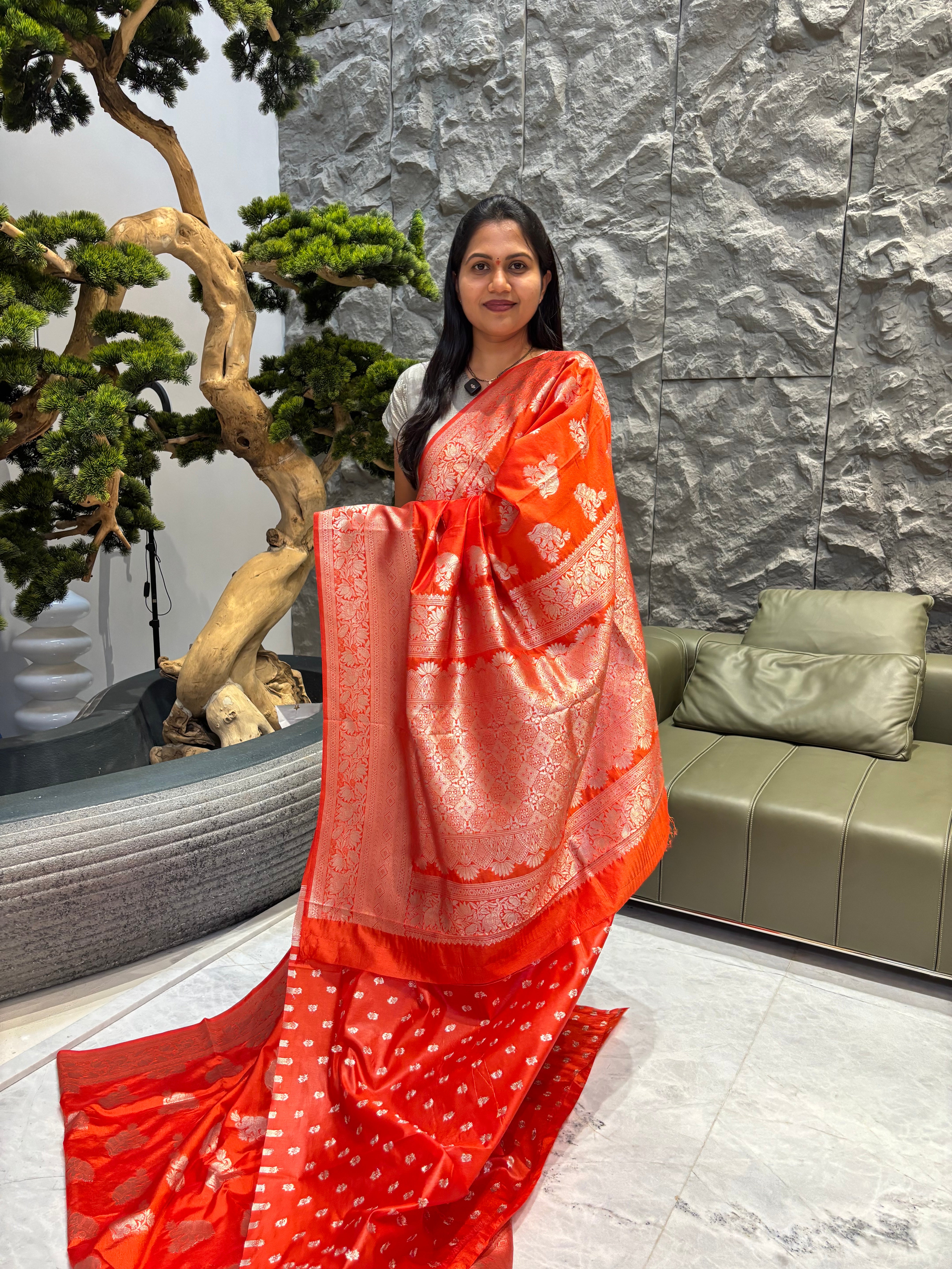 Orange kanchi style saree