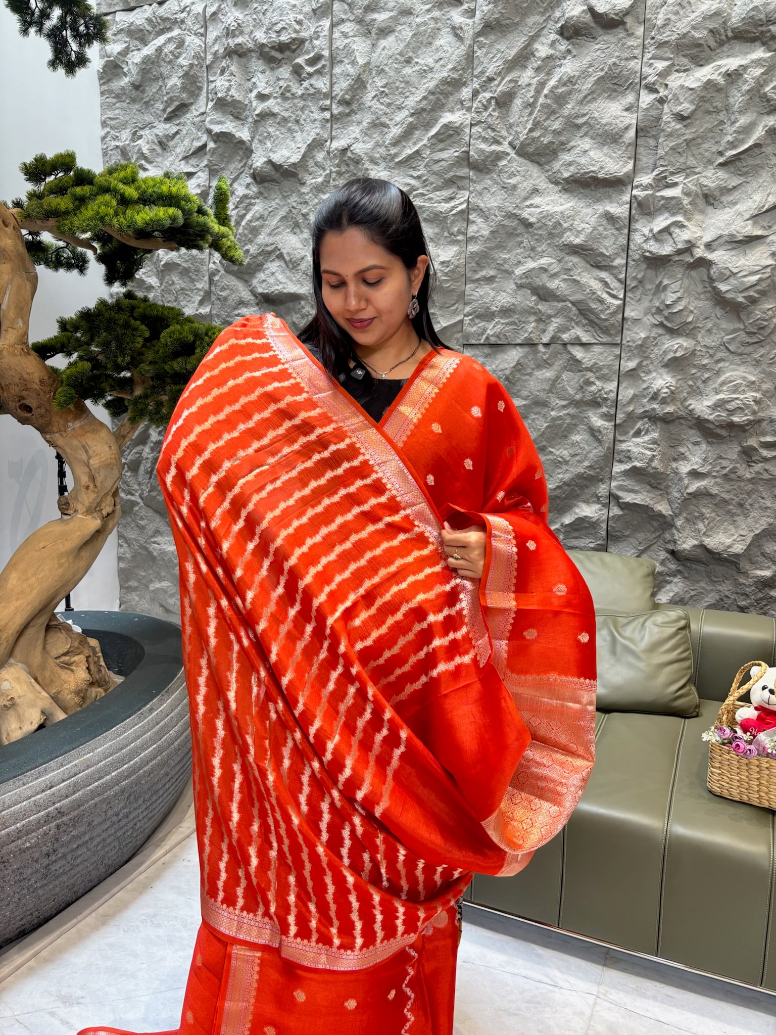 Chanderi saree orange