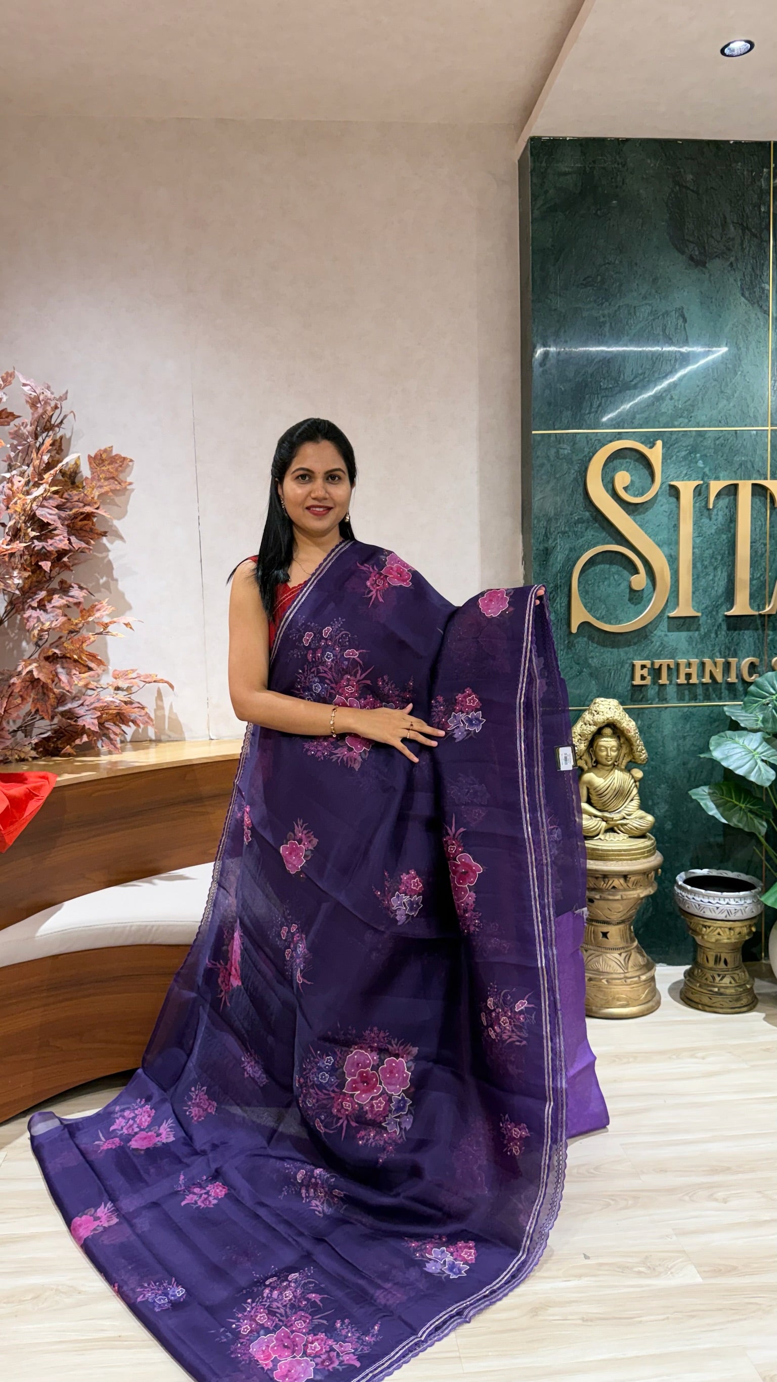 Pure organza work saree