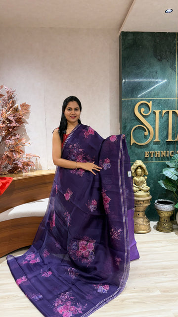 Pure organza work saree