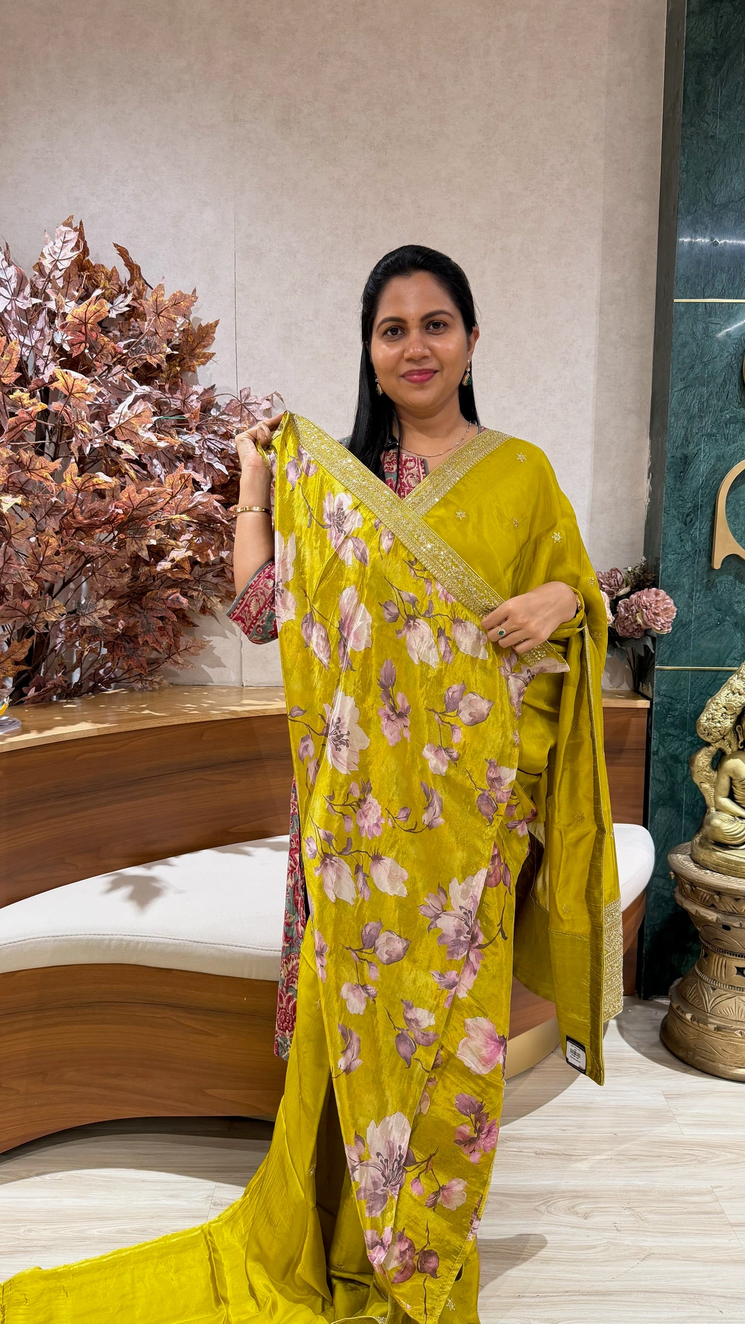 Chinnon crepe work saree