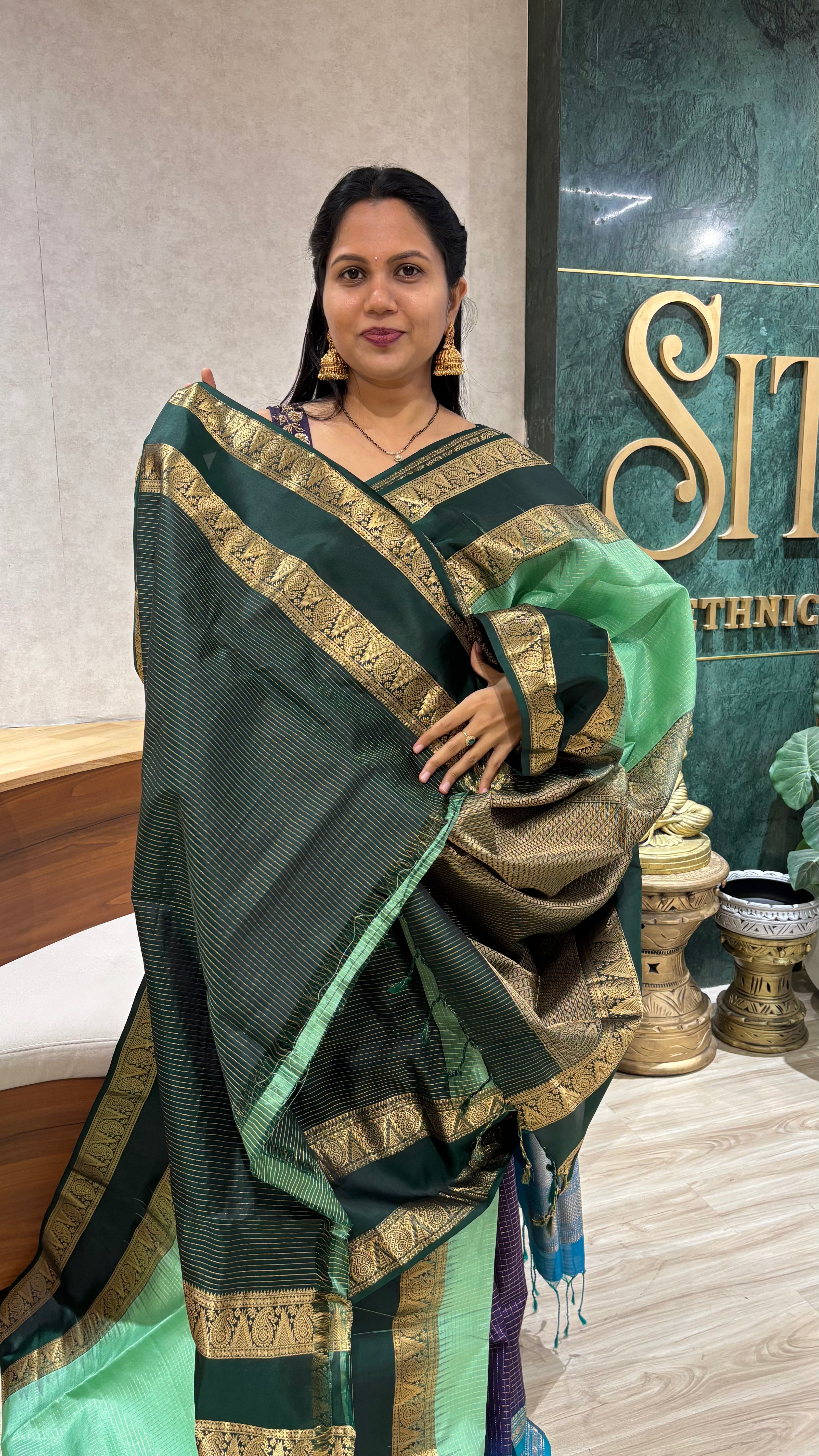 Handloom Kanchi pattu green