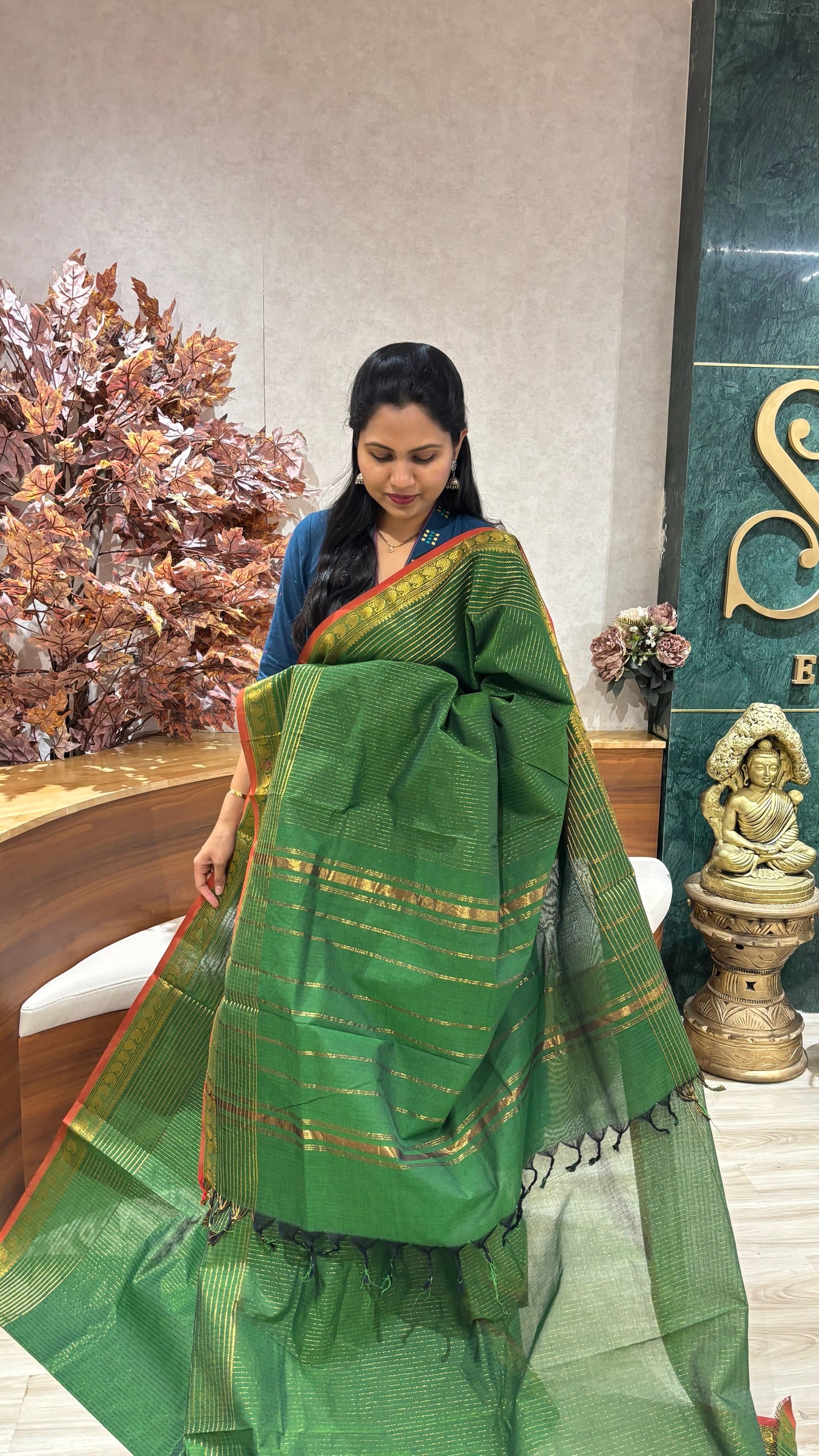 Kanchi cotton with running blouse-leaf green