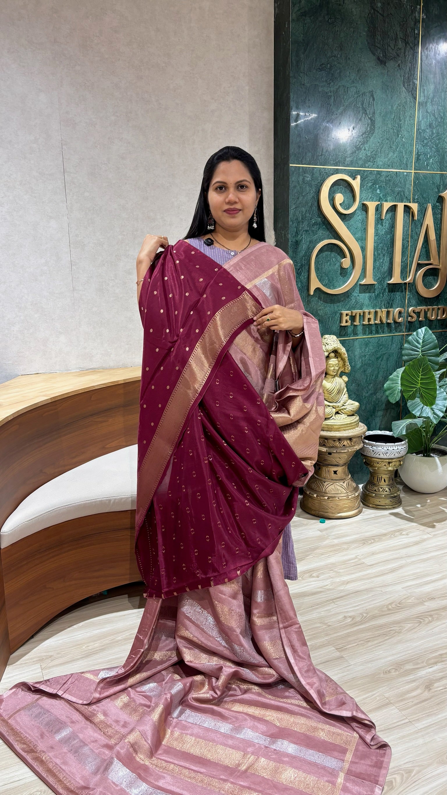 Banaras dola silk saree mauve pink