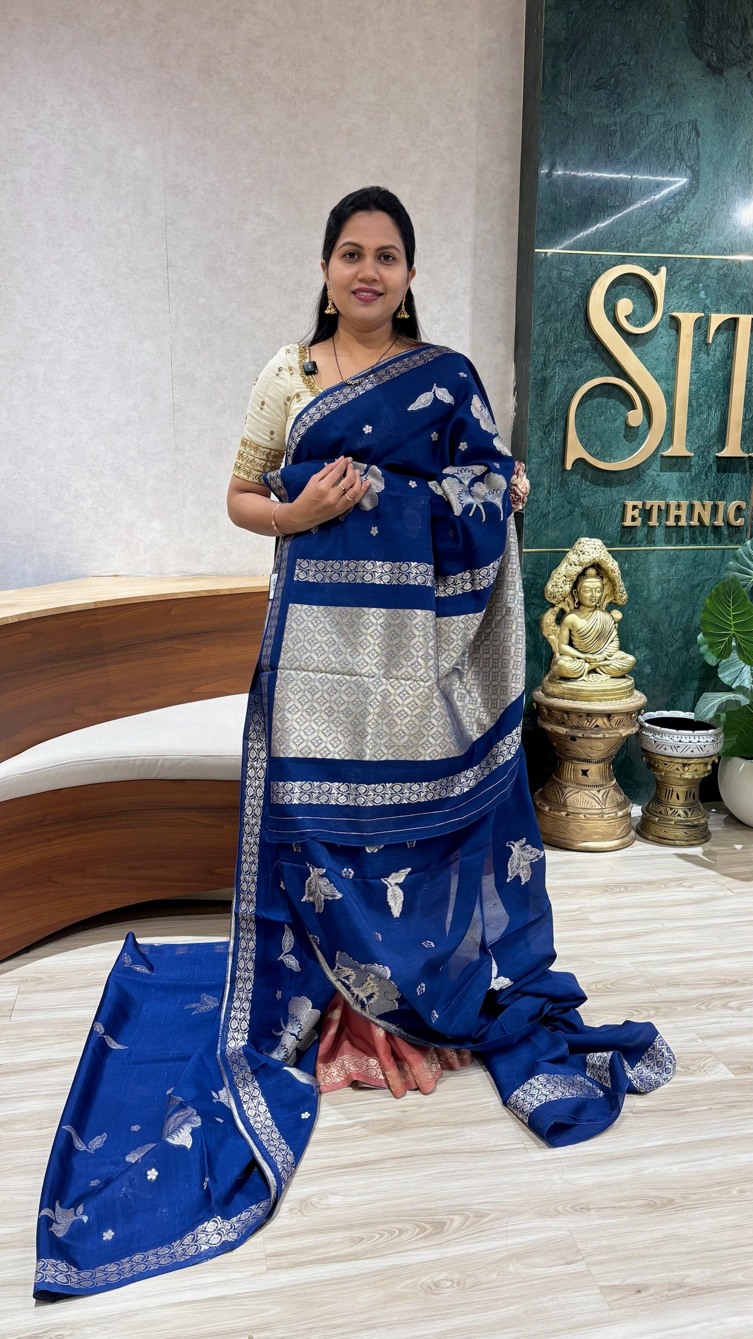 Tussar georgette  navy blue