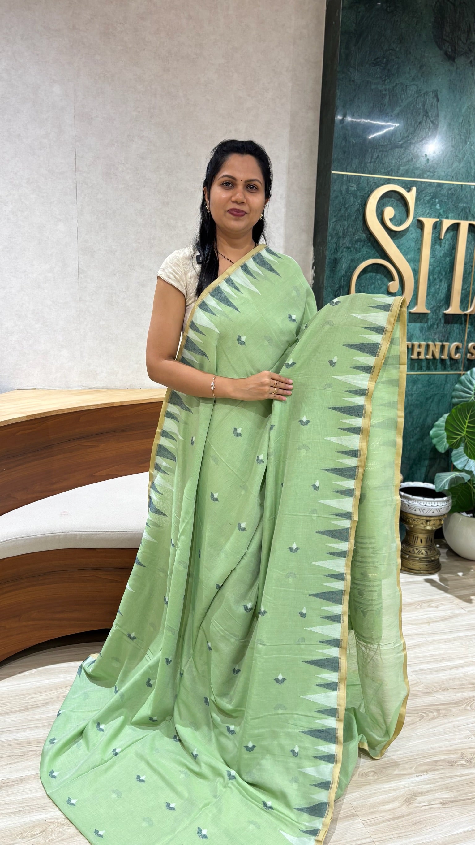 Mul cotton pista green with blouse