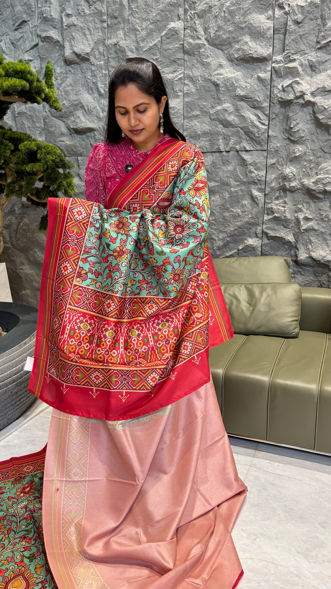 Tussar kalamkari patola sea green