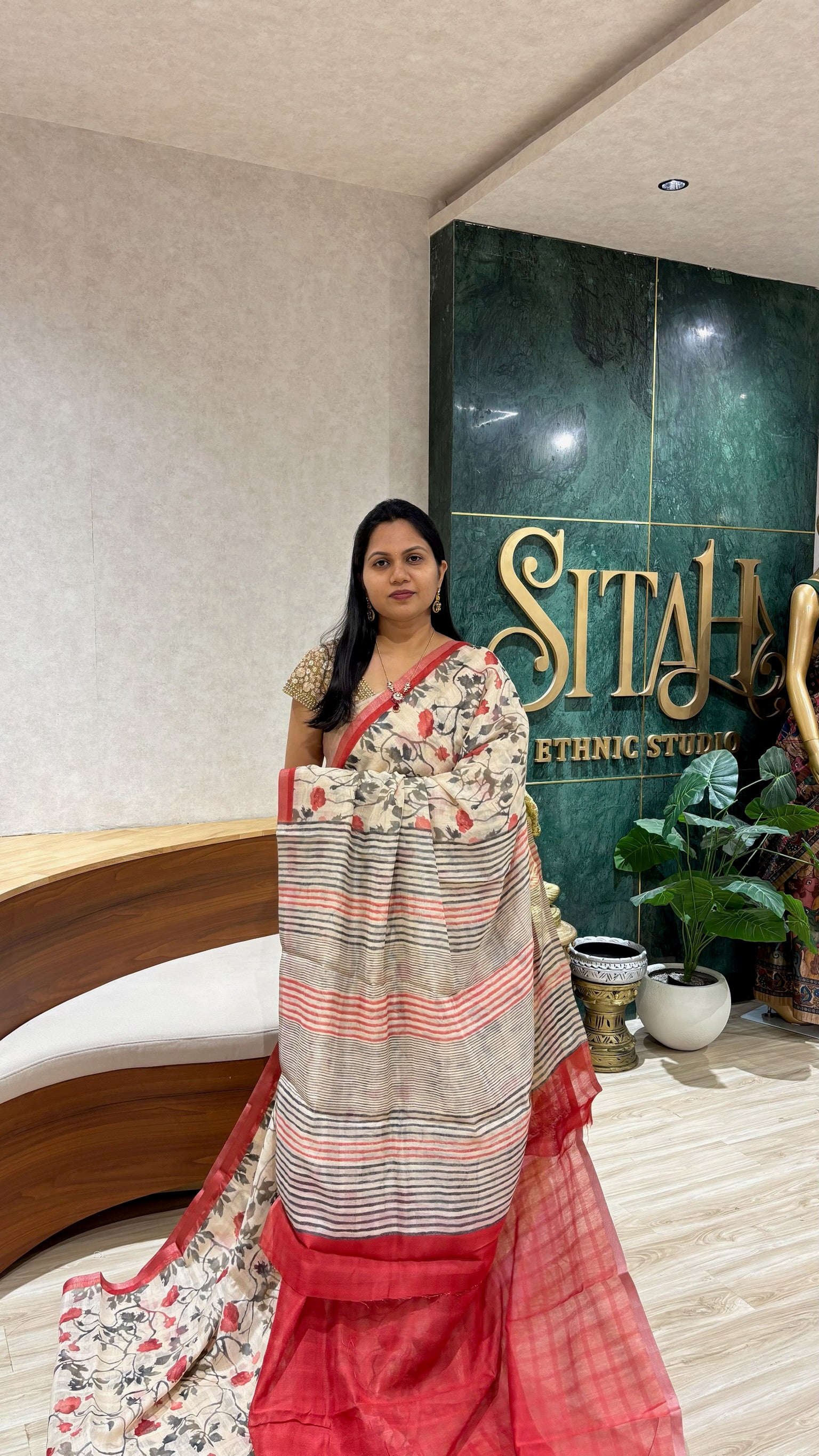 Casual printed tussar saree