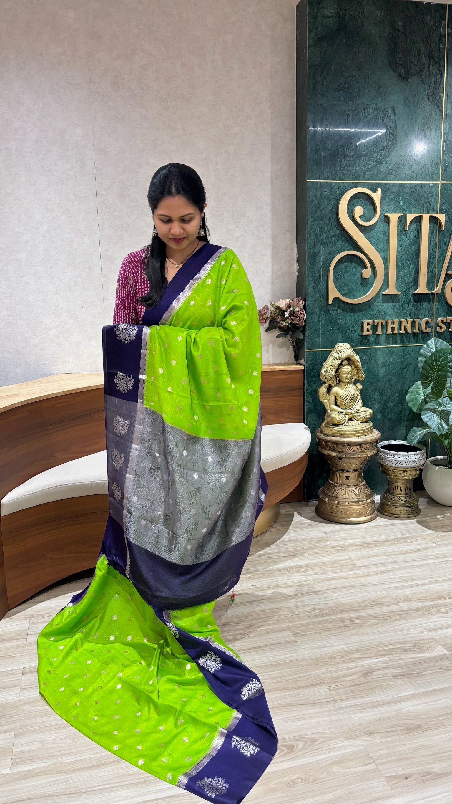 Raw silk banaras Parrot green