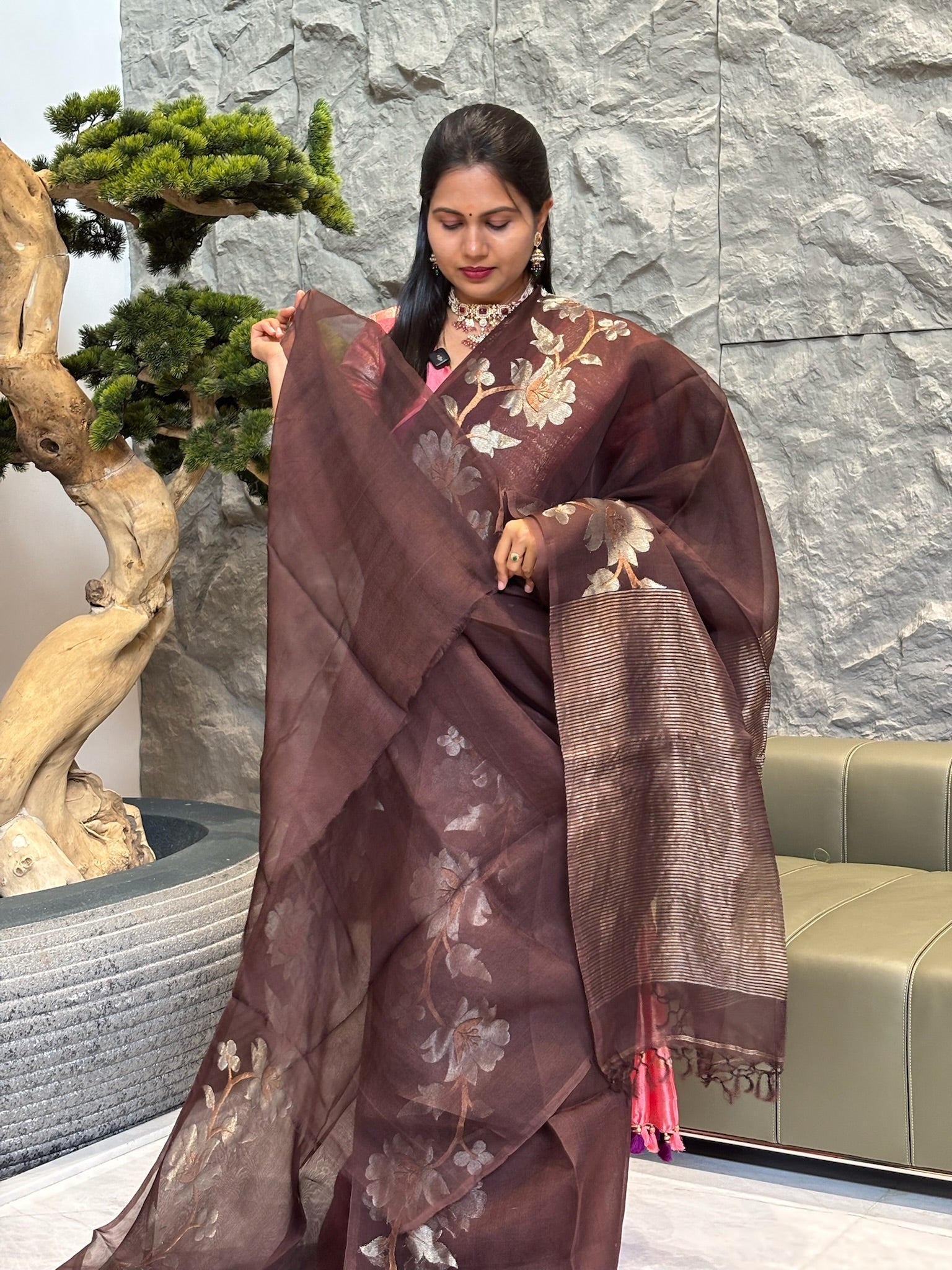 Brown Muslin kora jhamdhani